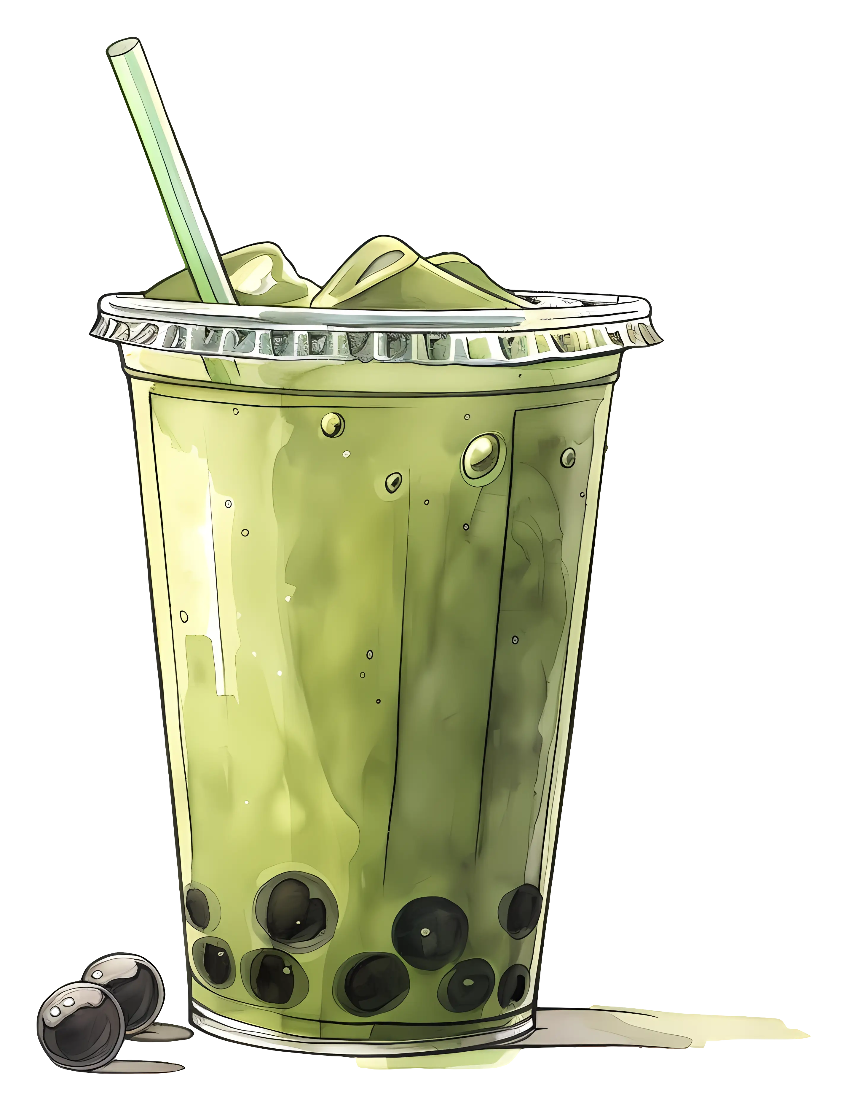 Matcha Bubble Tea with Boba Illustration