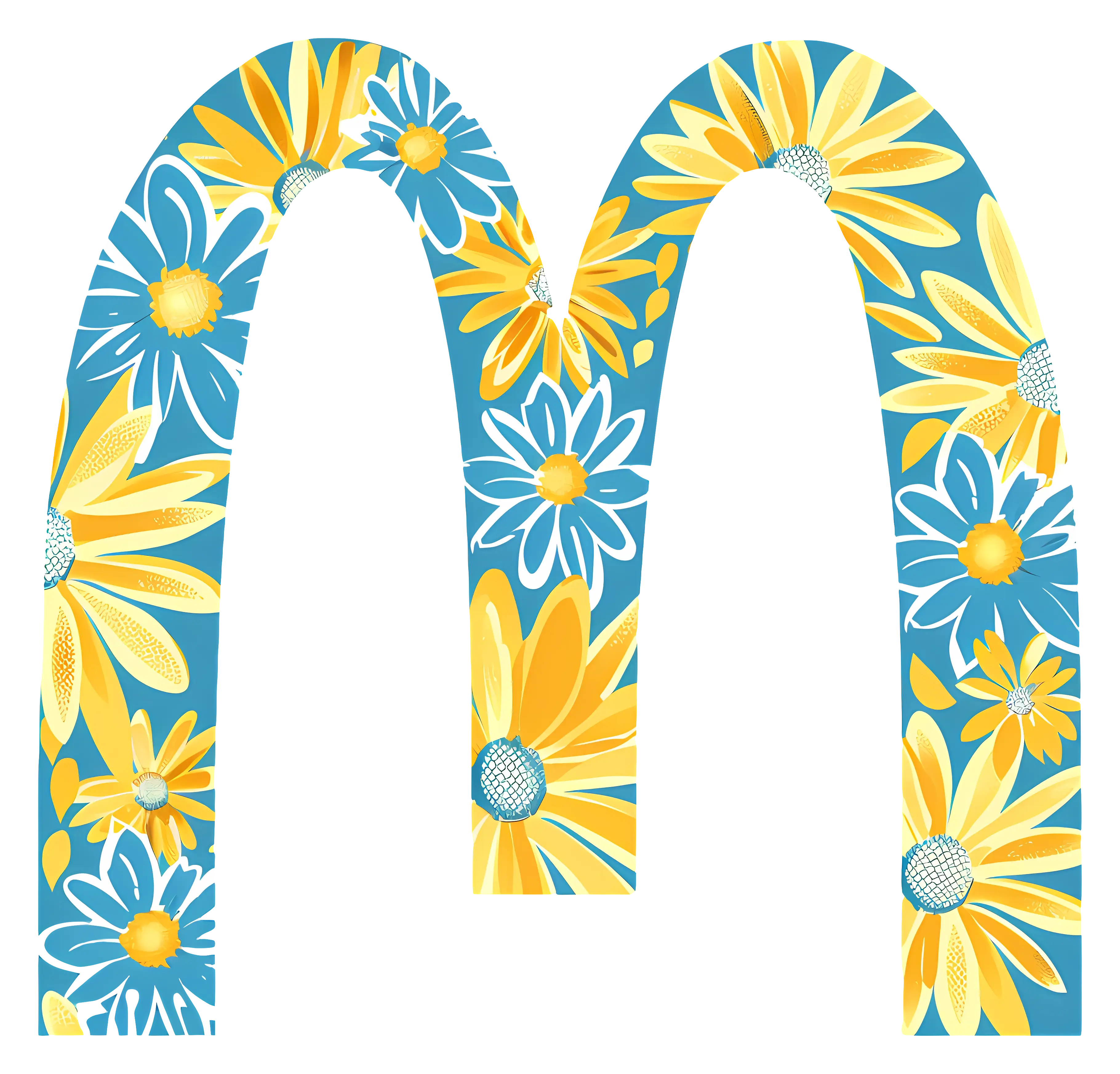 Floral Letter M with Blue and Yellow Daisies