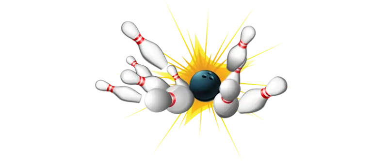 Bowling Strike with Pins and Ball