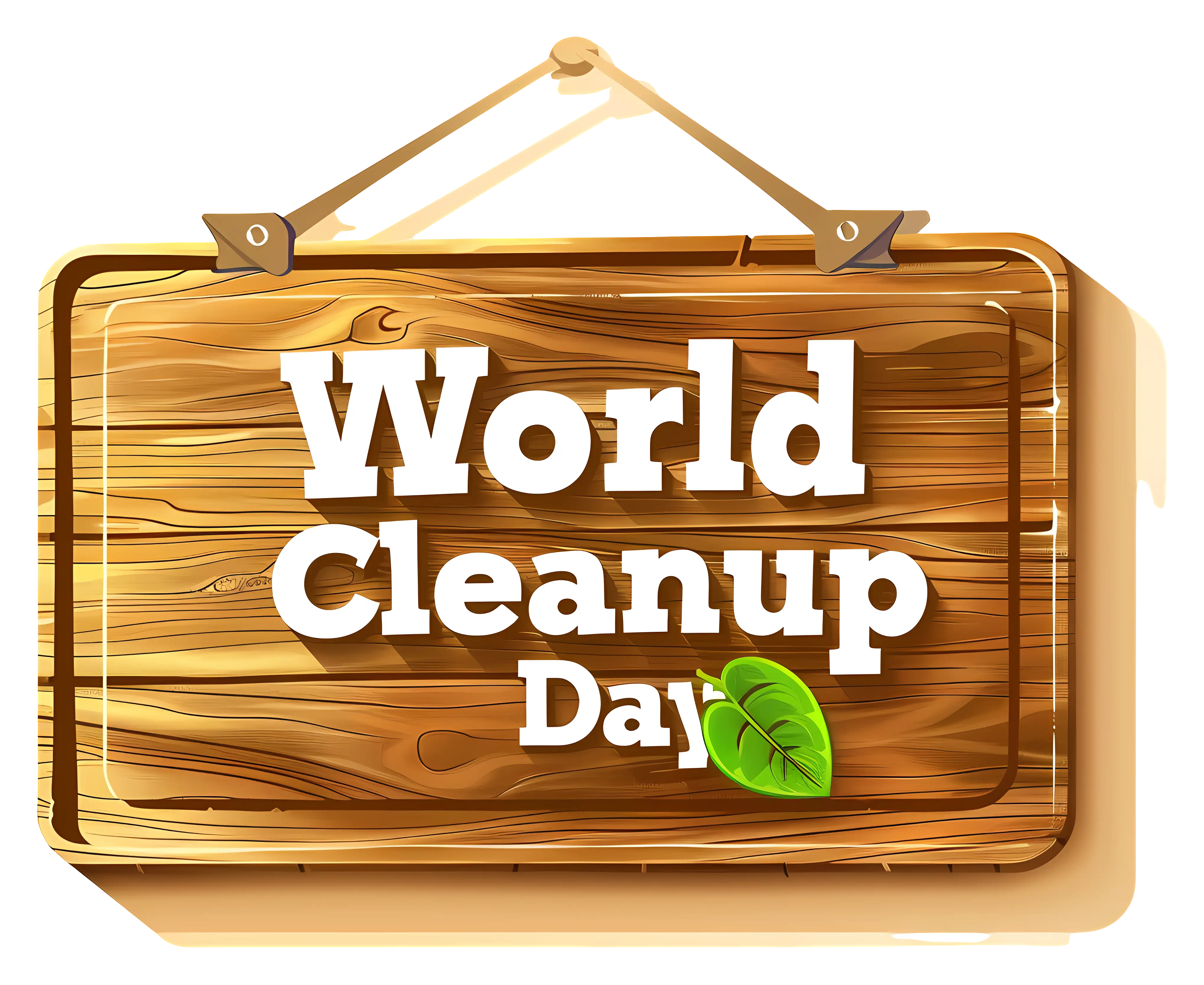Wooden Sign with Leaf for World Cleanup Day