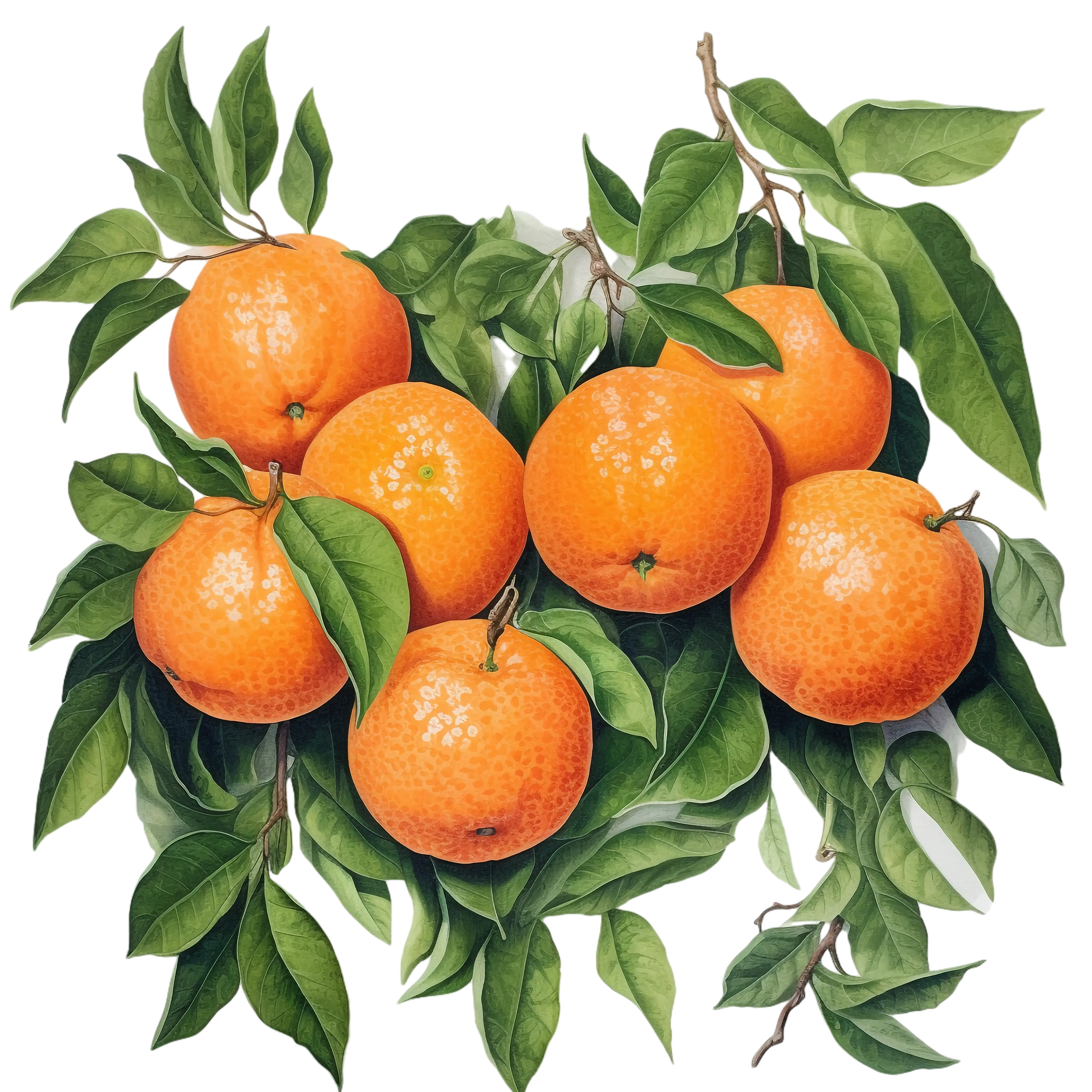 Cluster of Fresh Oranges with Leaves
