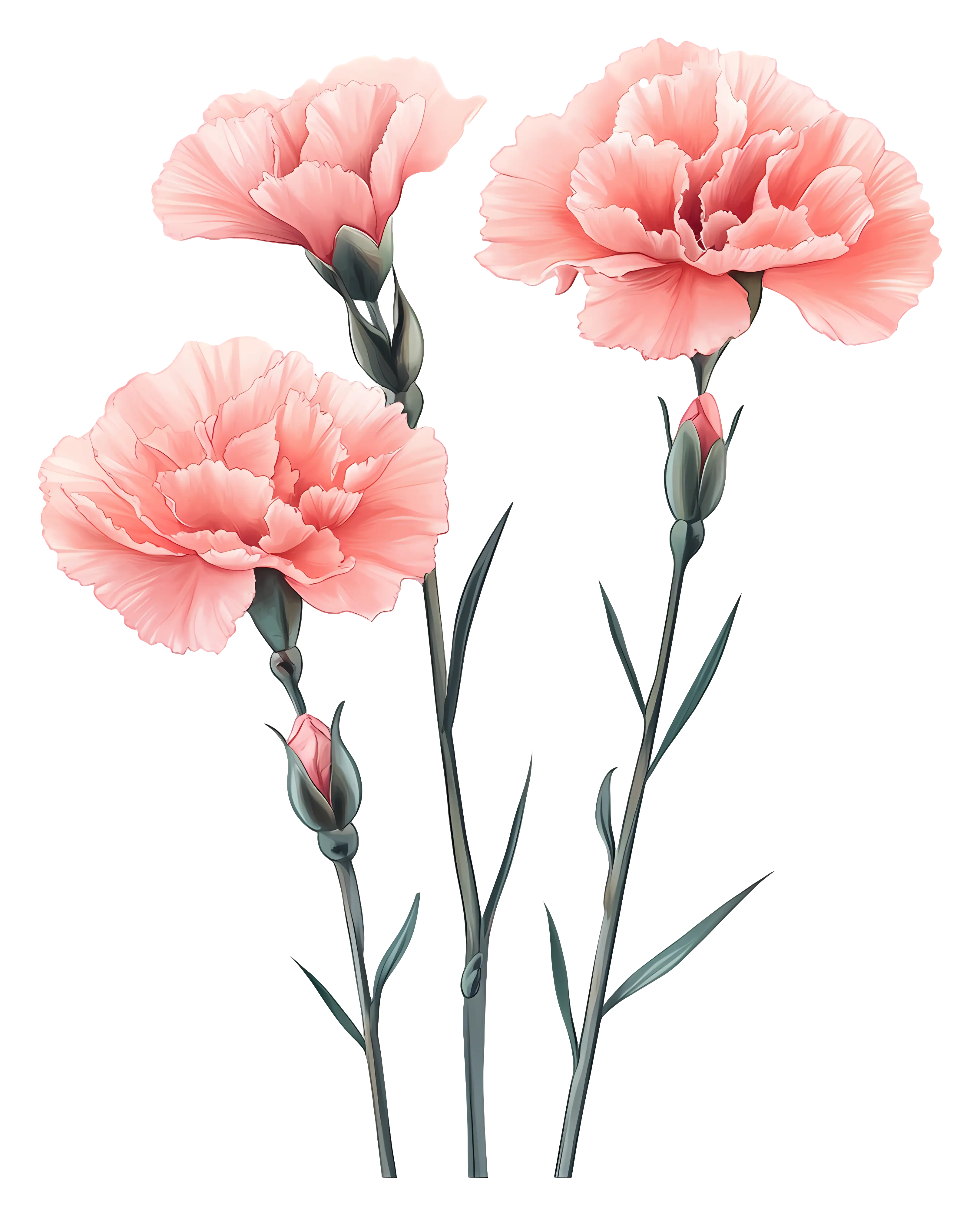 Pink Flowers with Green Stems