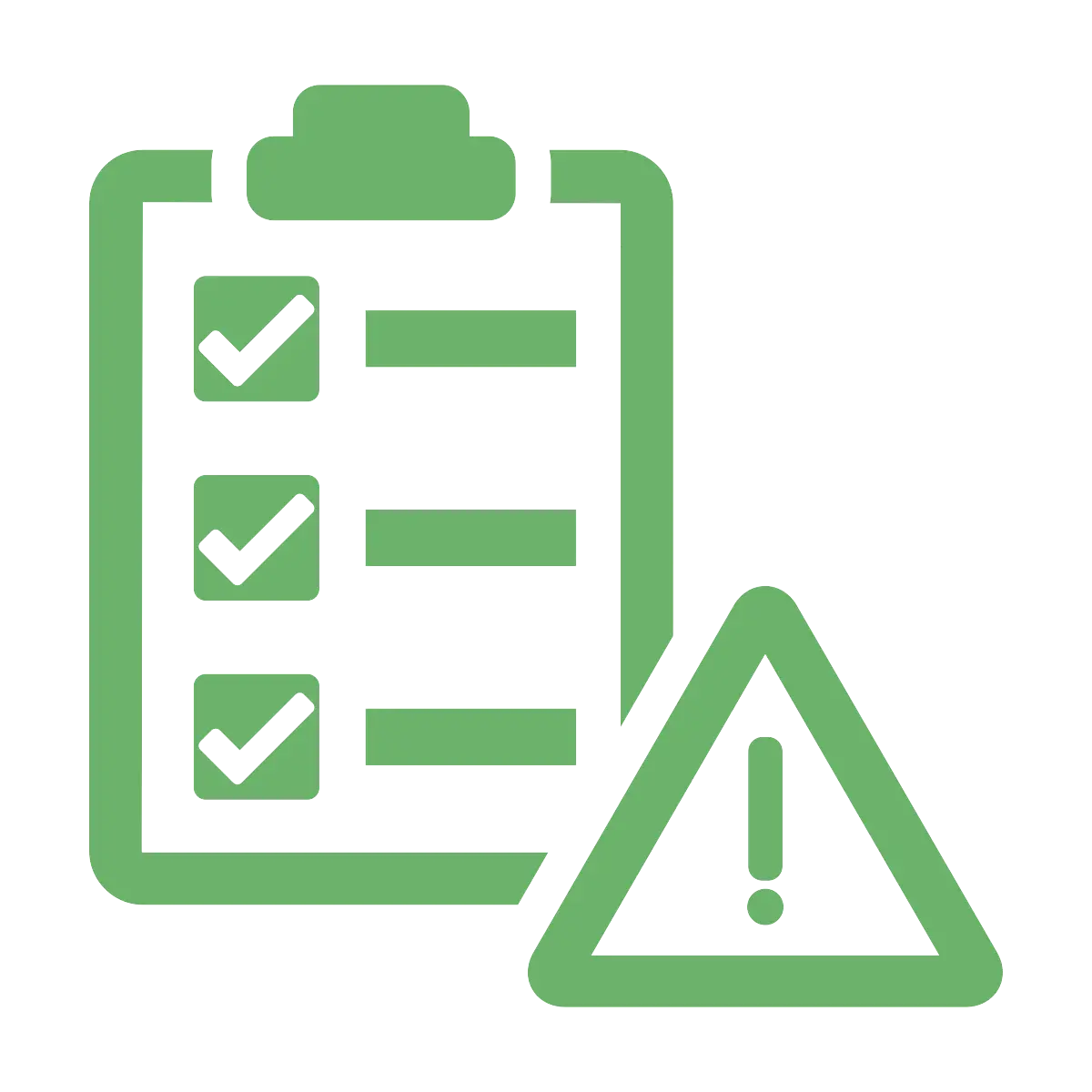 Green Checklist Icon with Warning Sign
