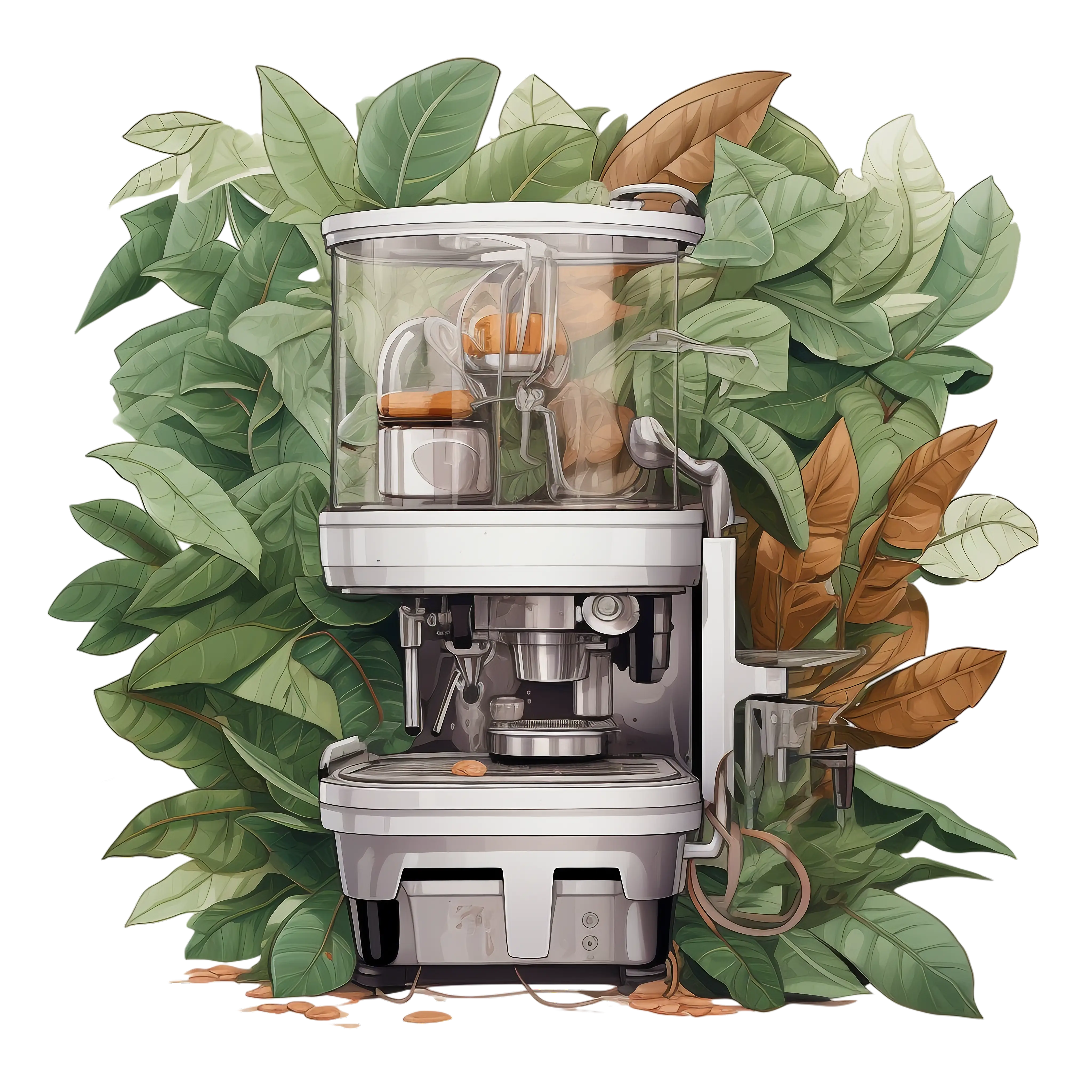 Modern Coffee Machine with Leaves