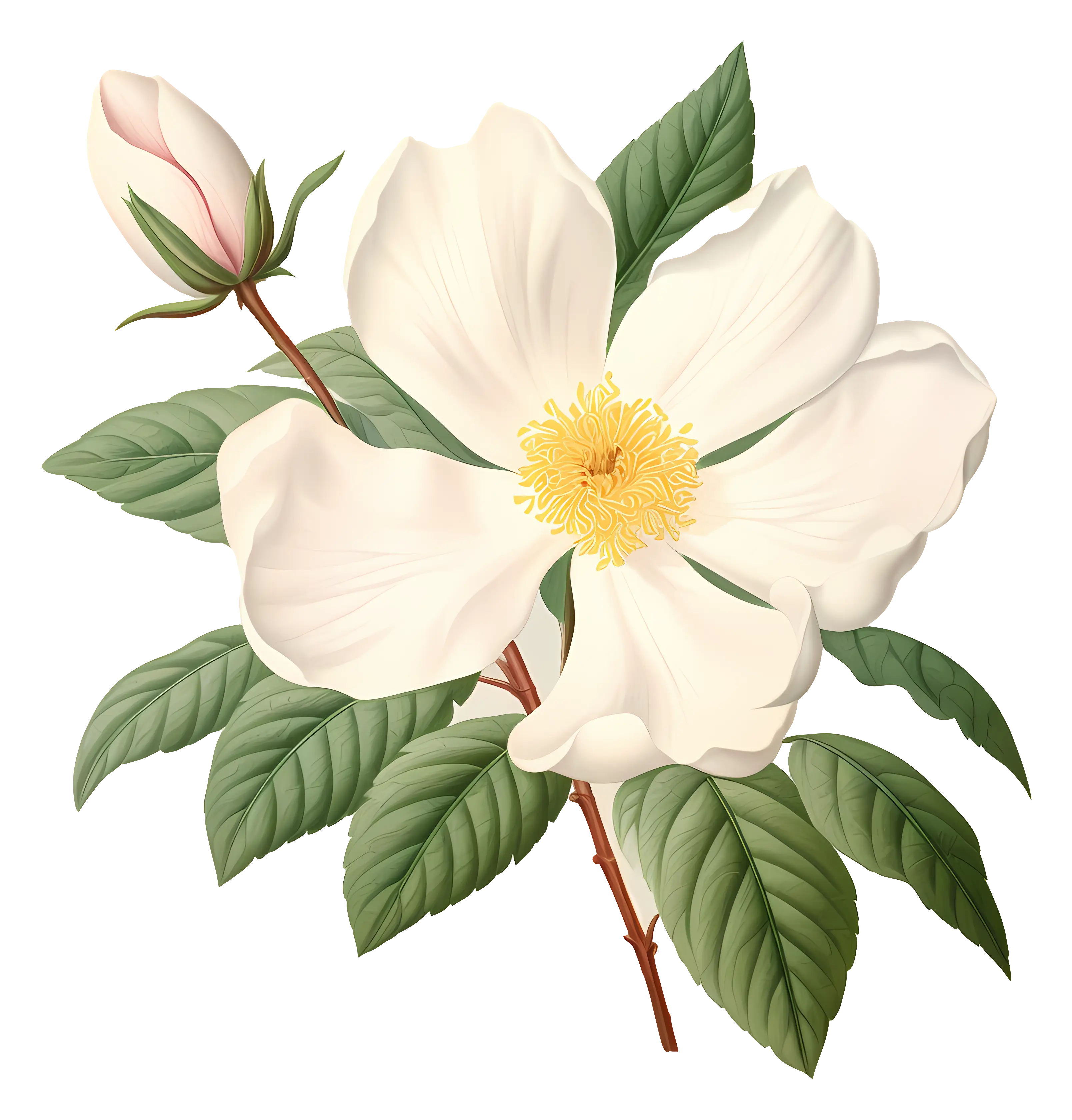 Elegant White Flower With Leaves