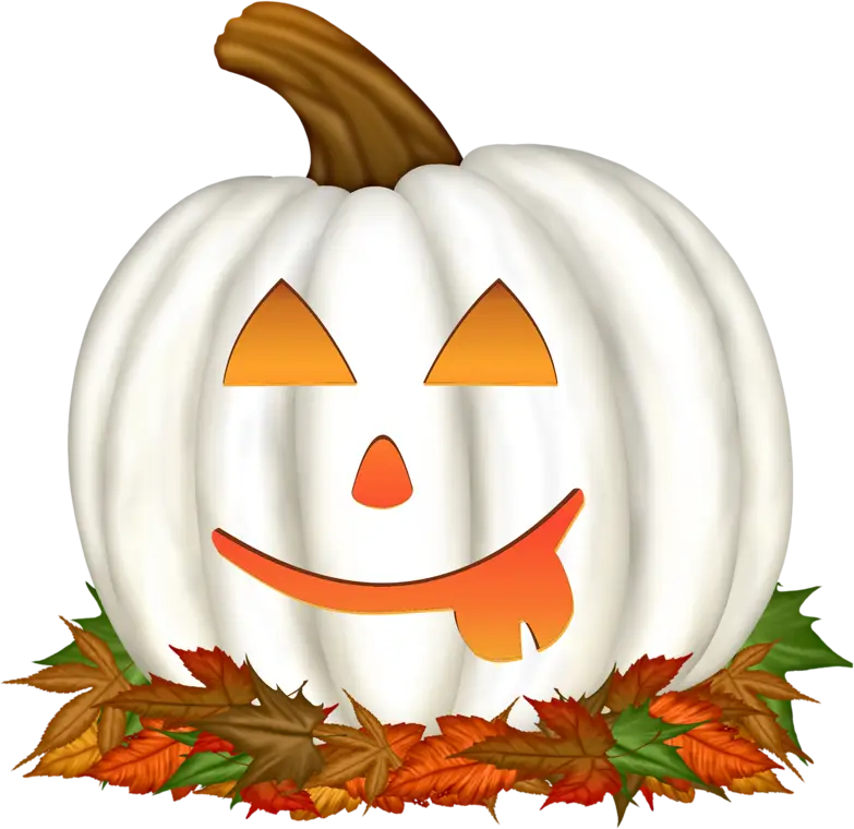 White Halloween Pumpkin with Leaves
