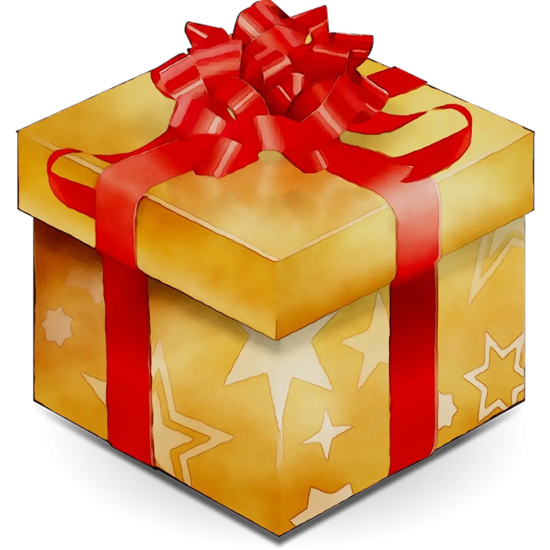 Golden Gift Box with Red Ribbon