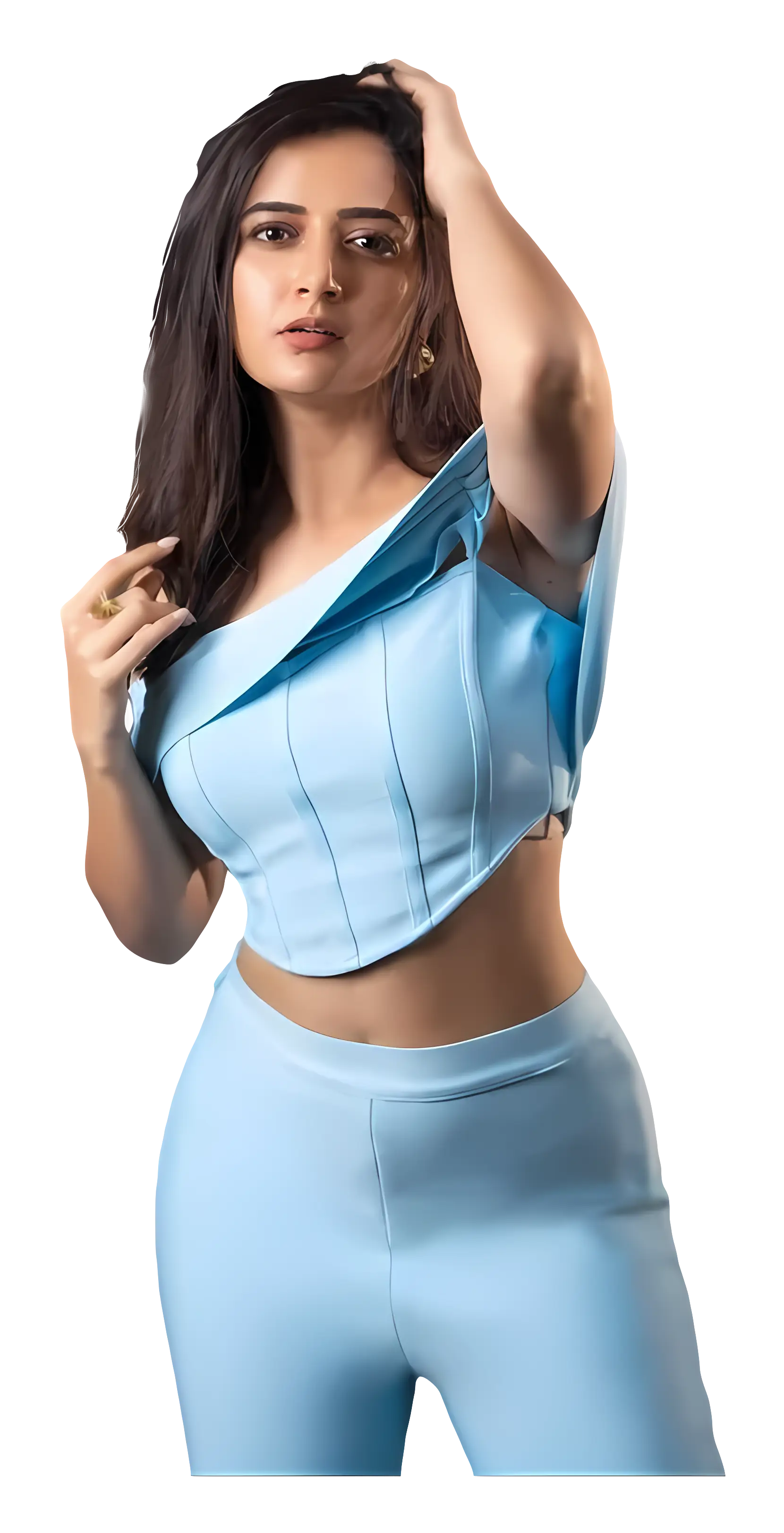 Stylish Woman in Blue Ensemble