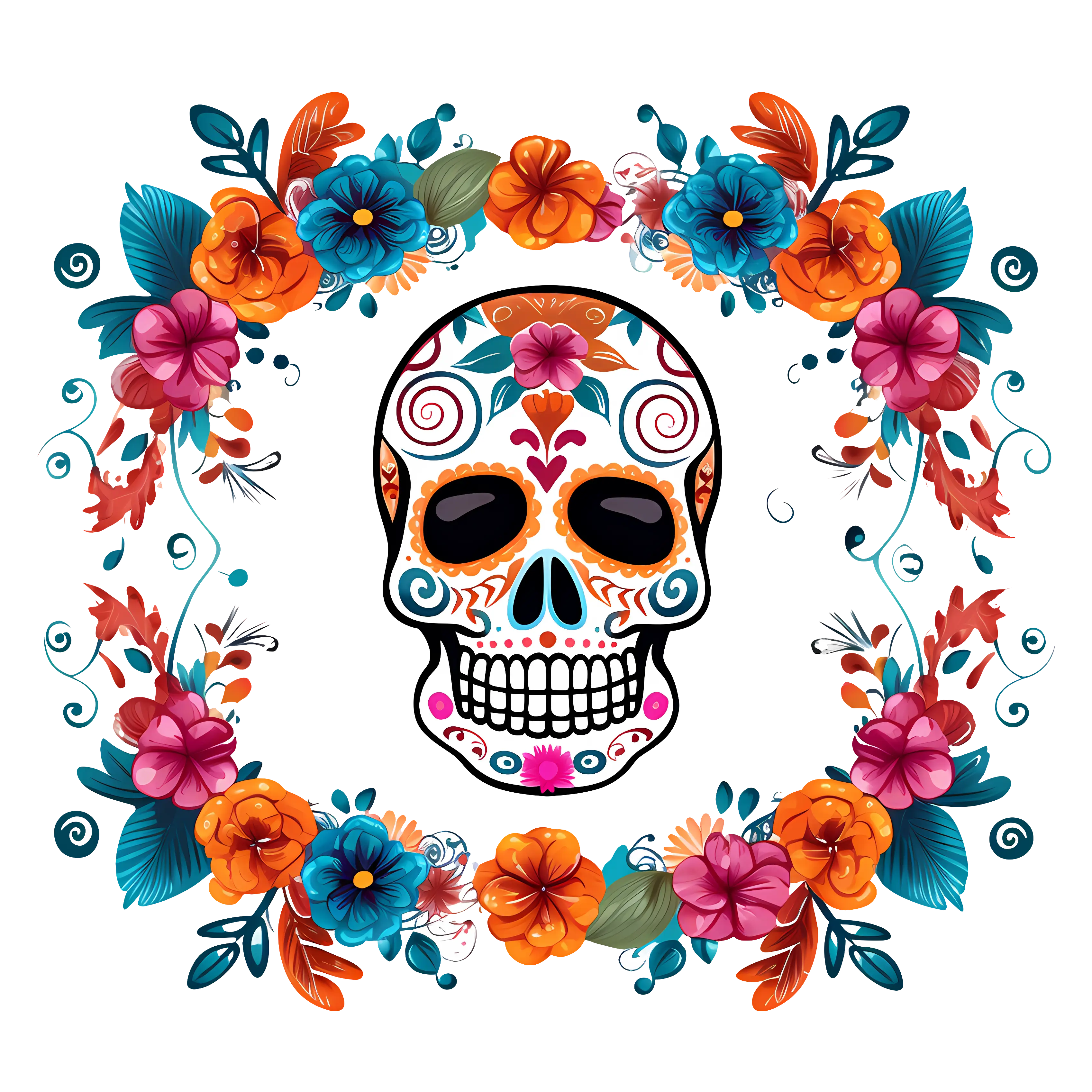 Colorful Sugar Skull with Floral Accents