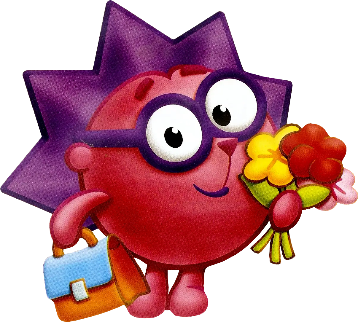 Cute Cartoon Character with Flowers and Bag