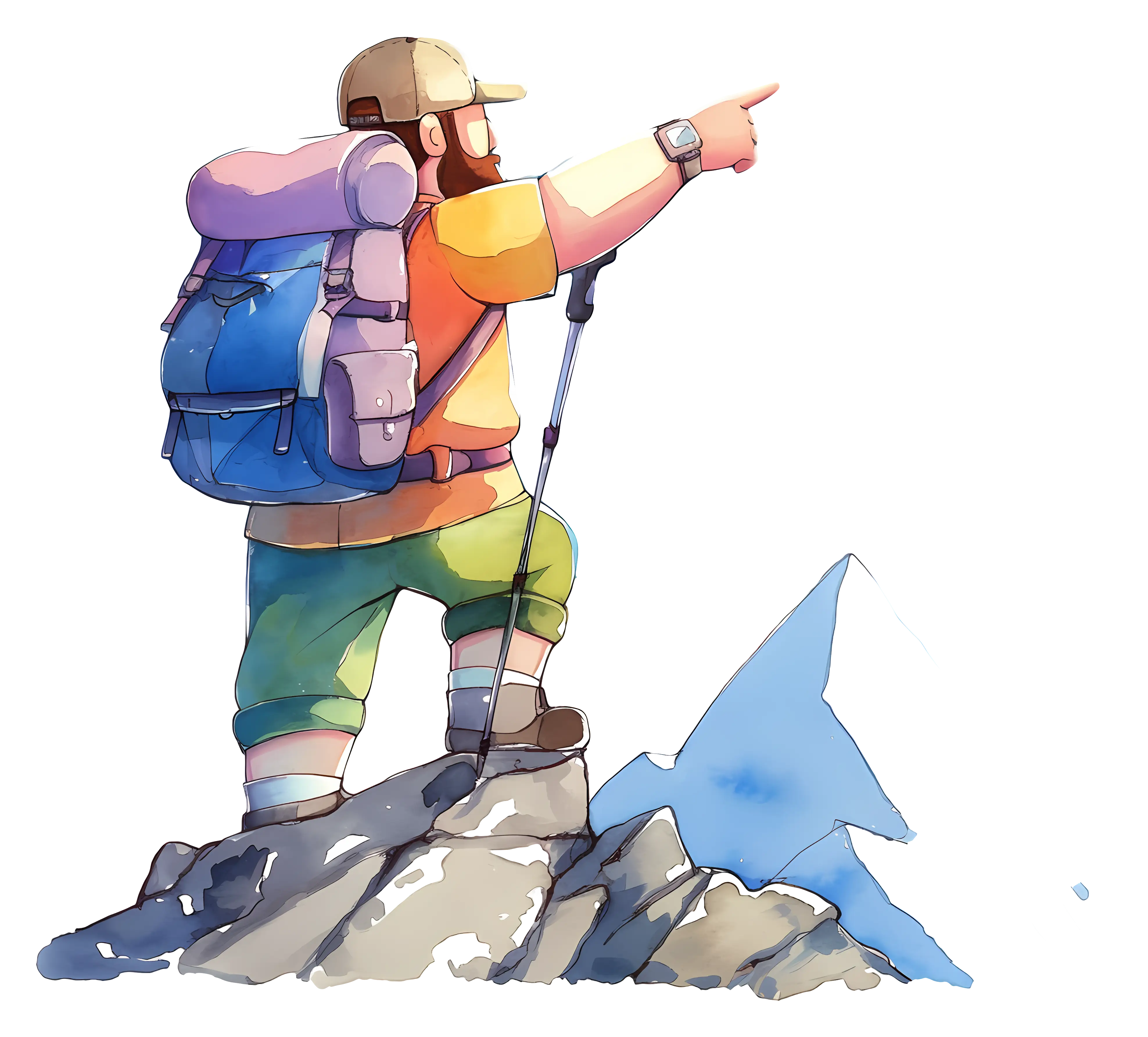 Hiker Pointing on Mountain Top