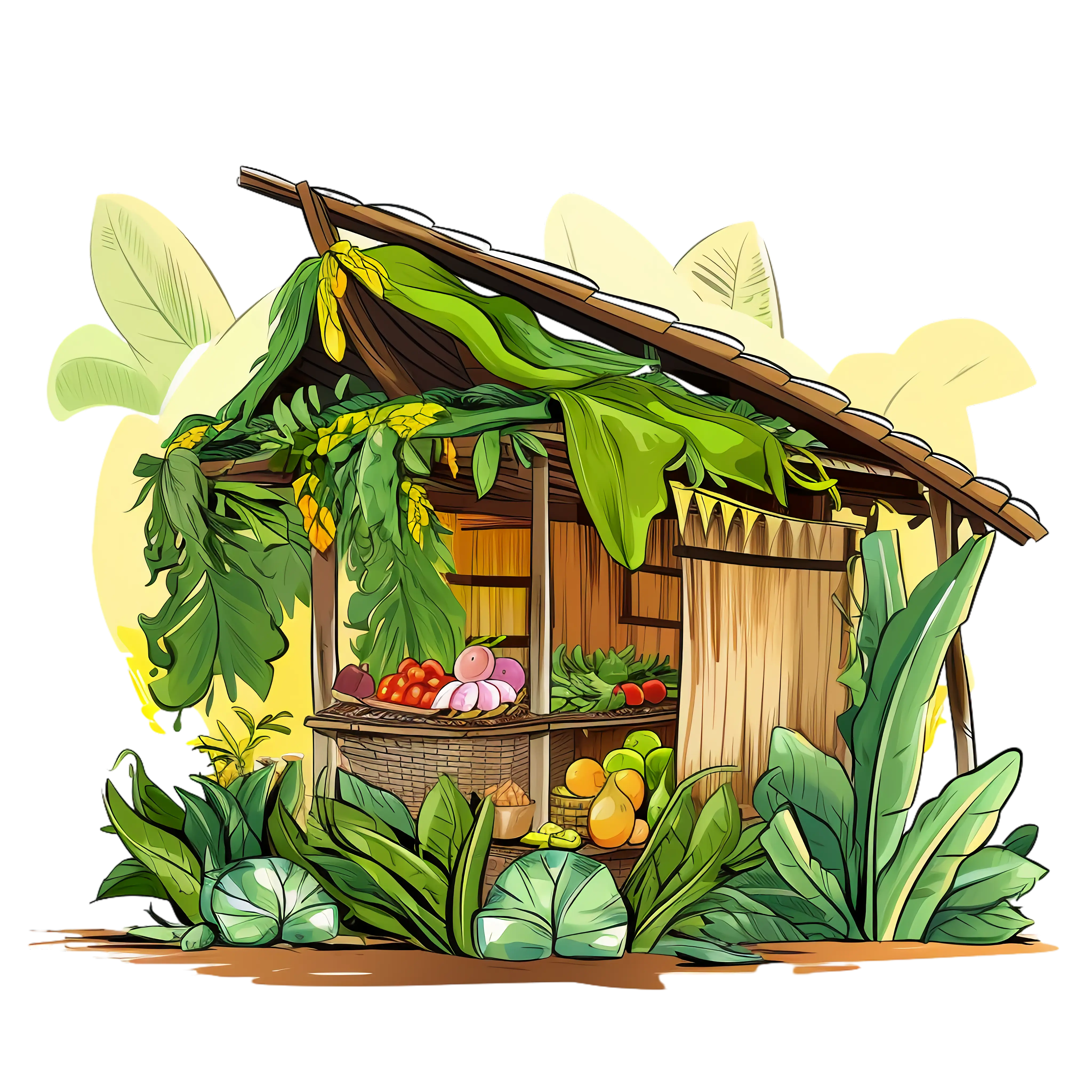 Tropical Fruit Stand with Vegetation