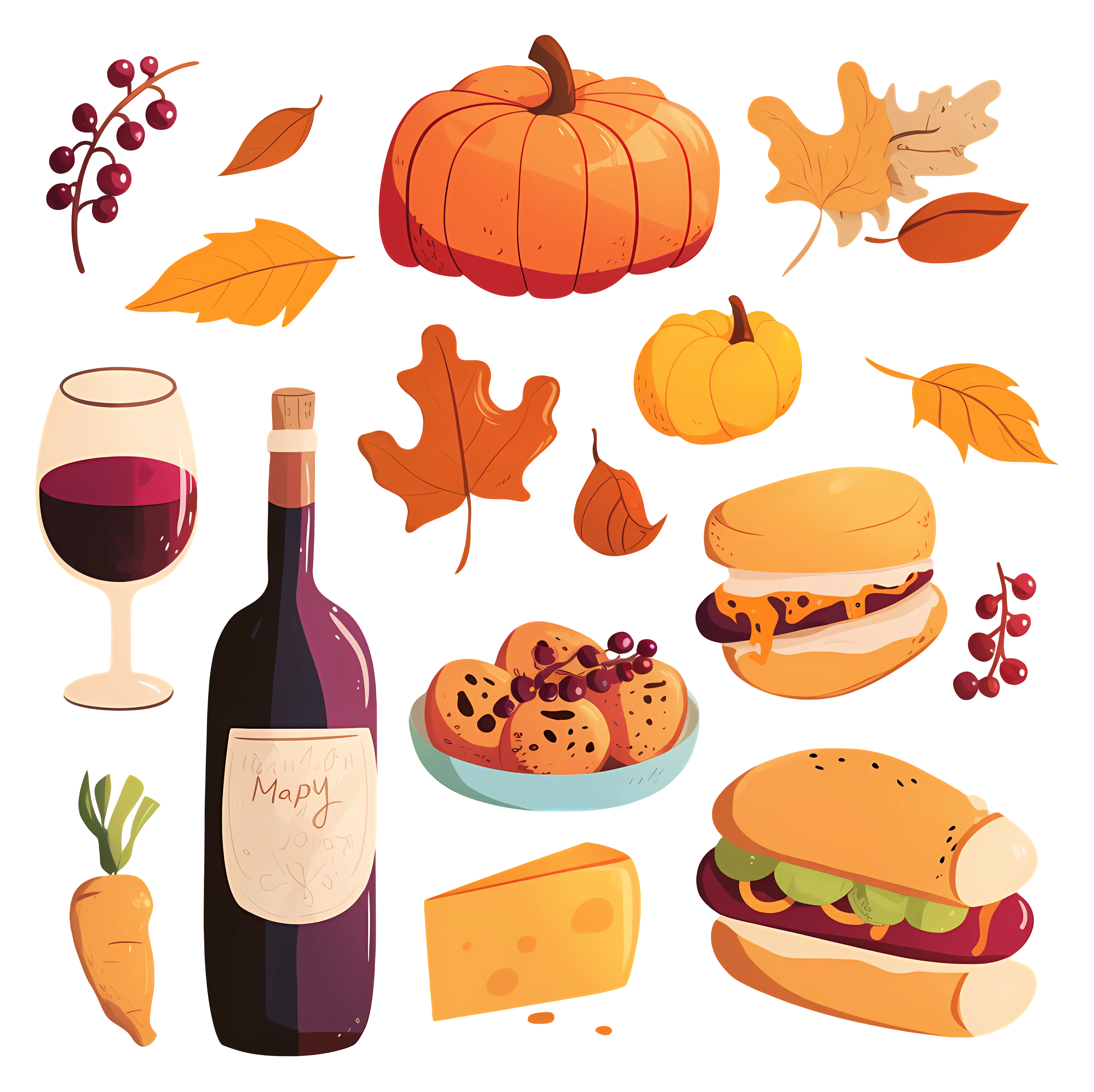 Autumn-Themed Food and Items Illustration