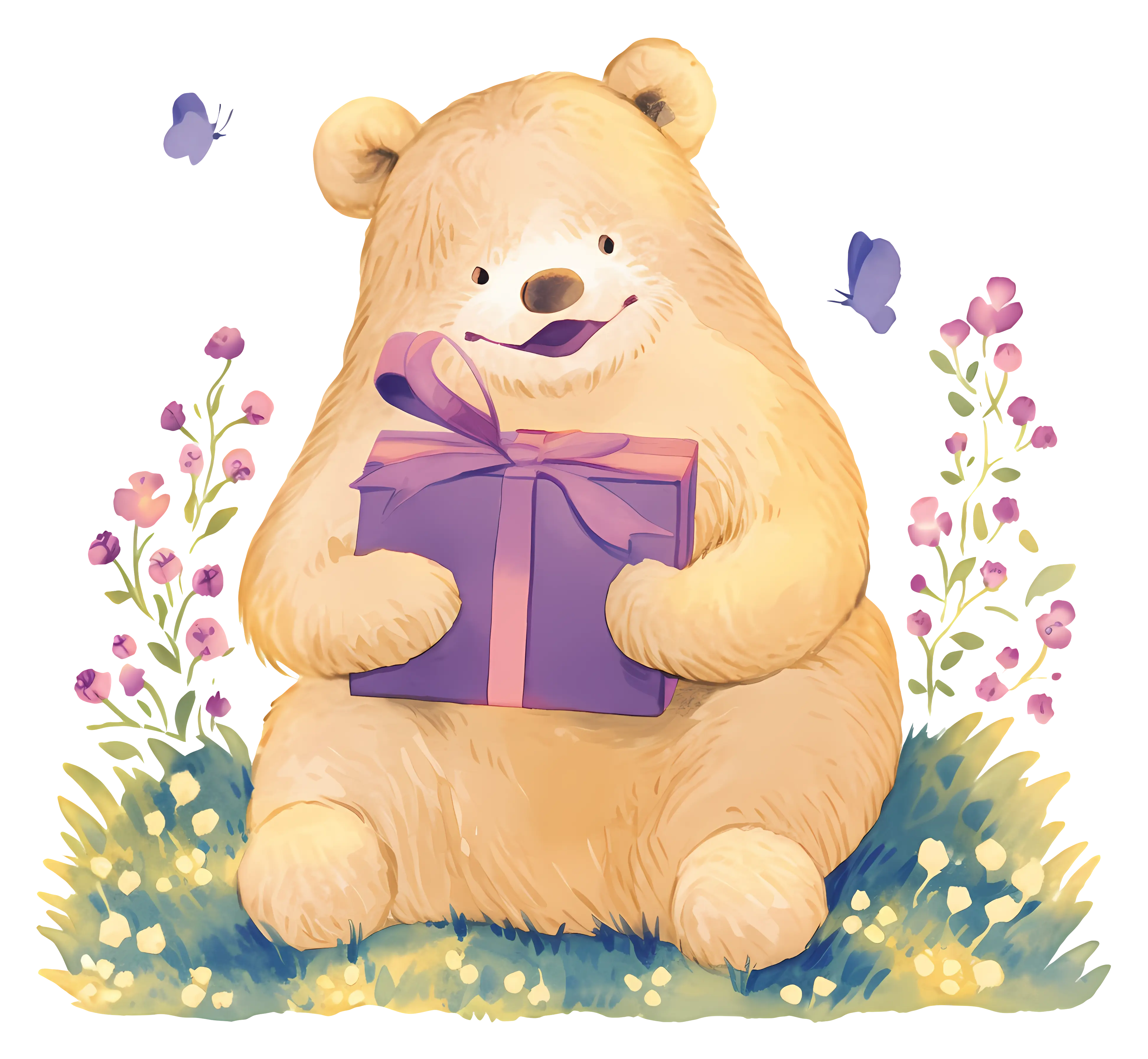 Cute Bear Holding a Gift