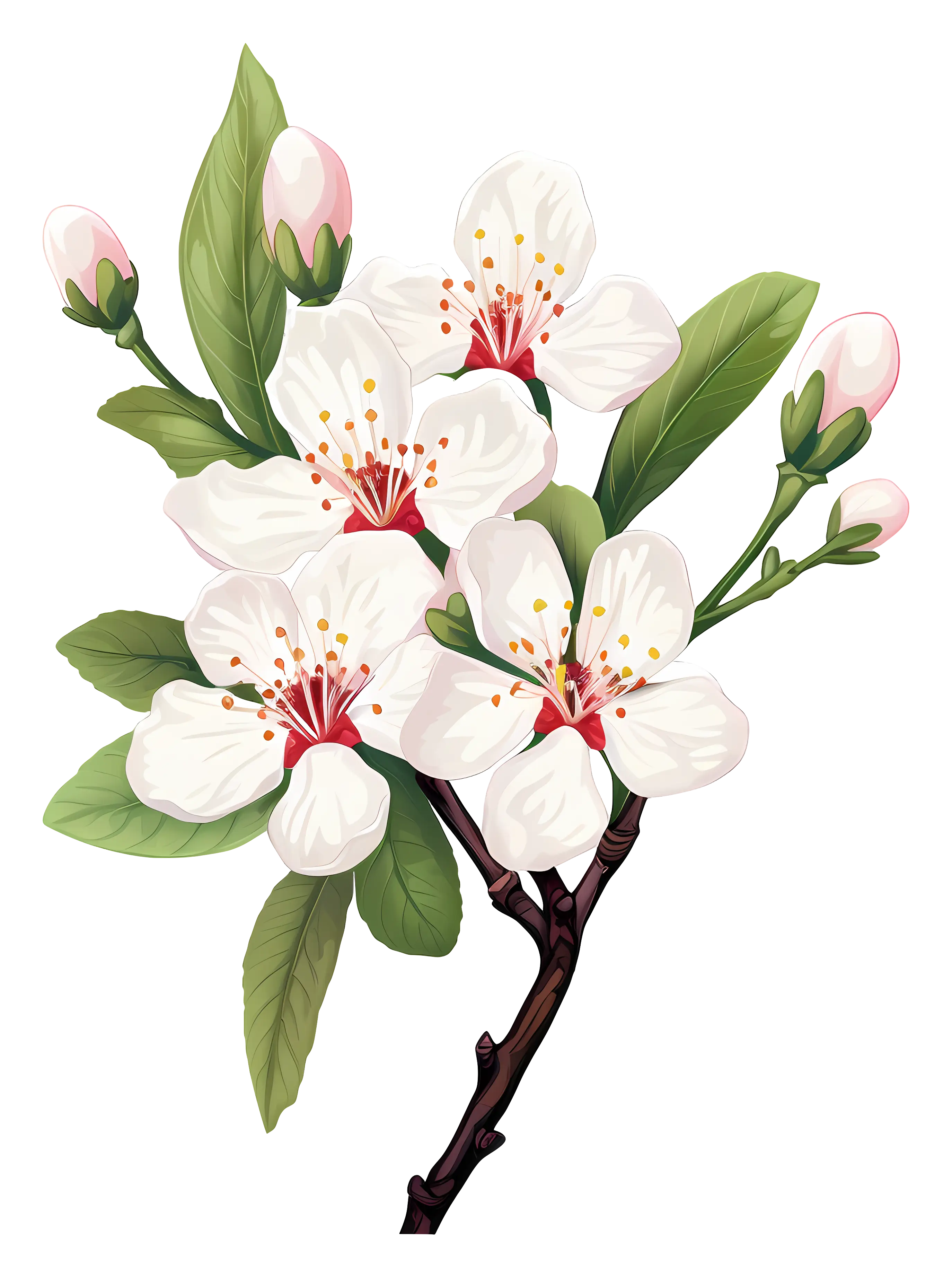 White Blossom Flowers with Leaves