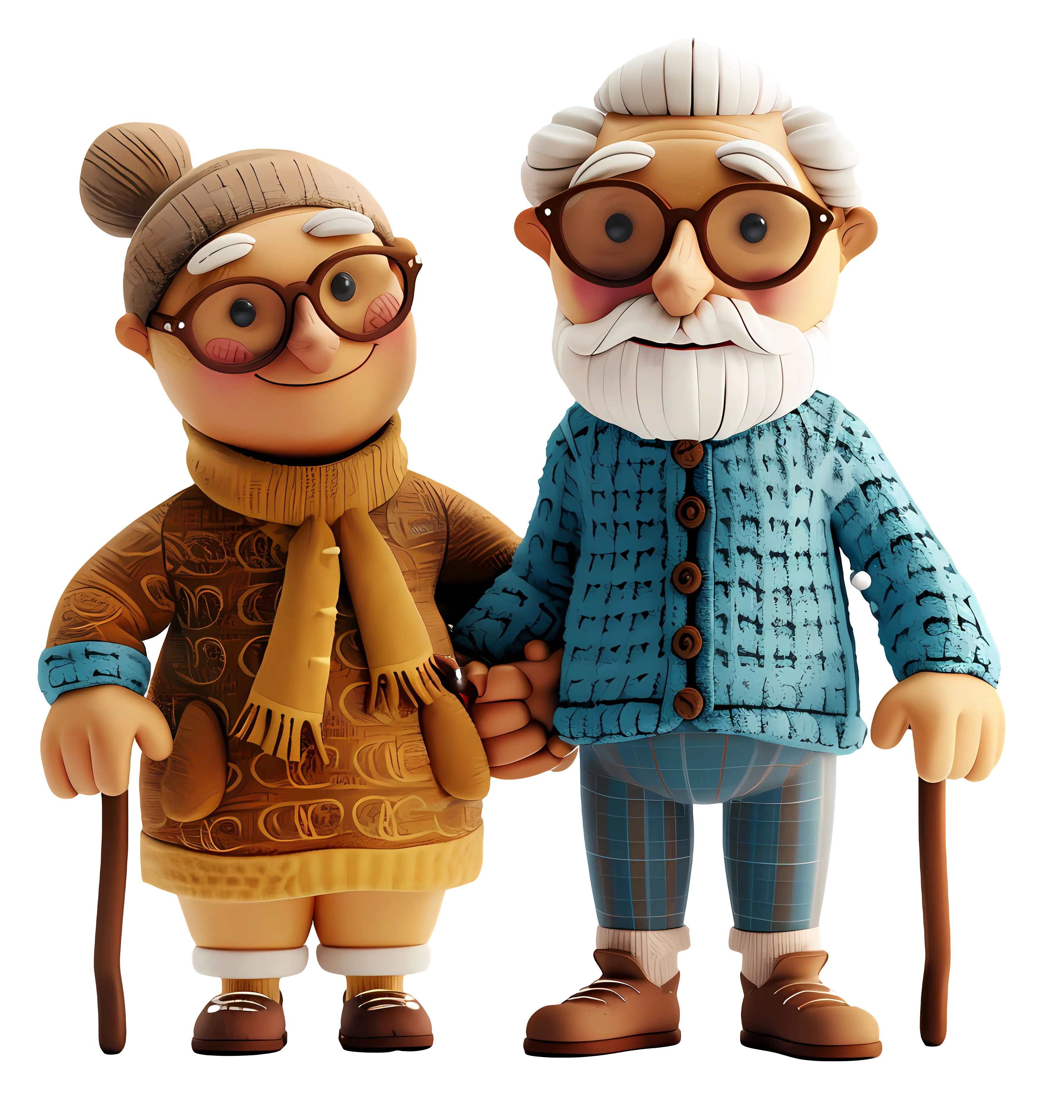 Cute Elderly Couple Cartoon Figurine