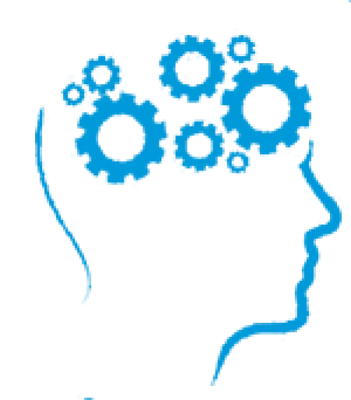 Thinking Concept: Blue Brain with Gears Illustration