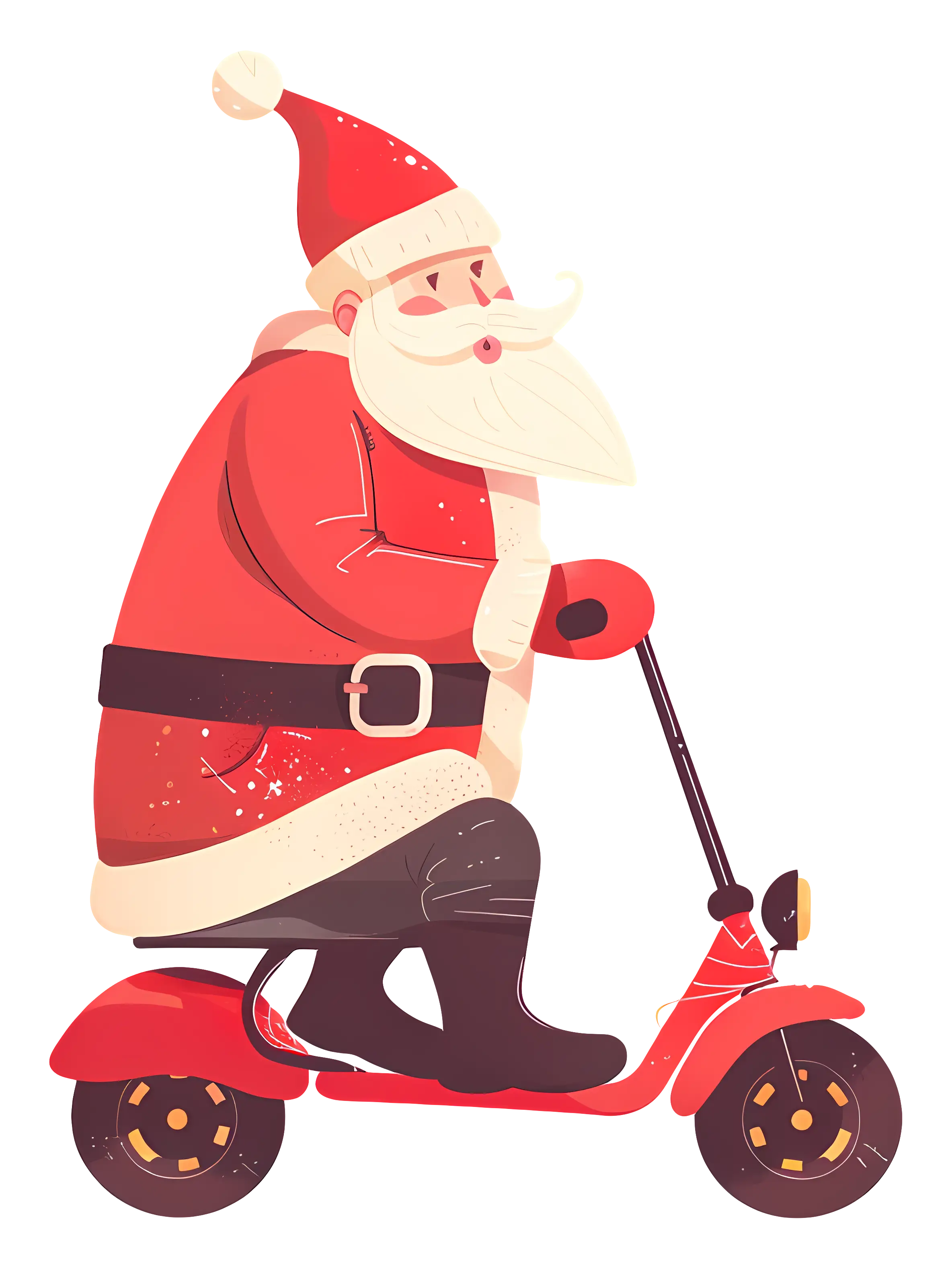 Santa Claus Riding a Red Scooter Illustration