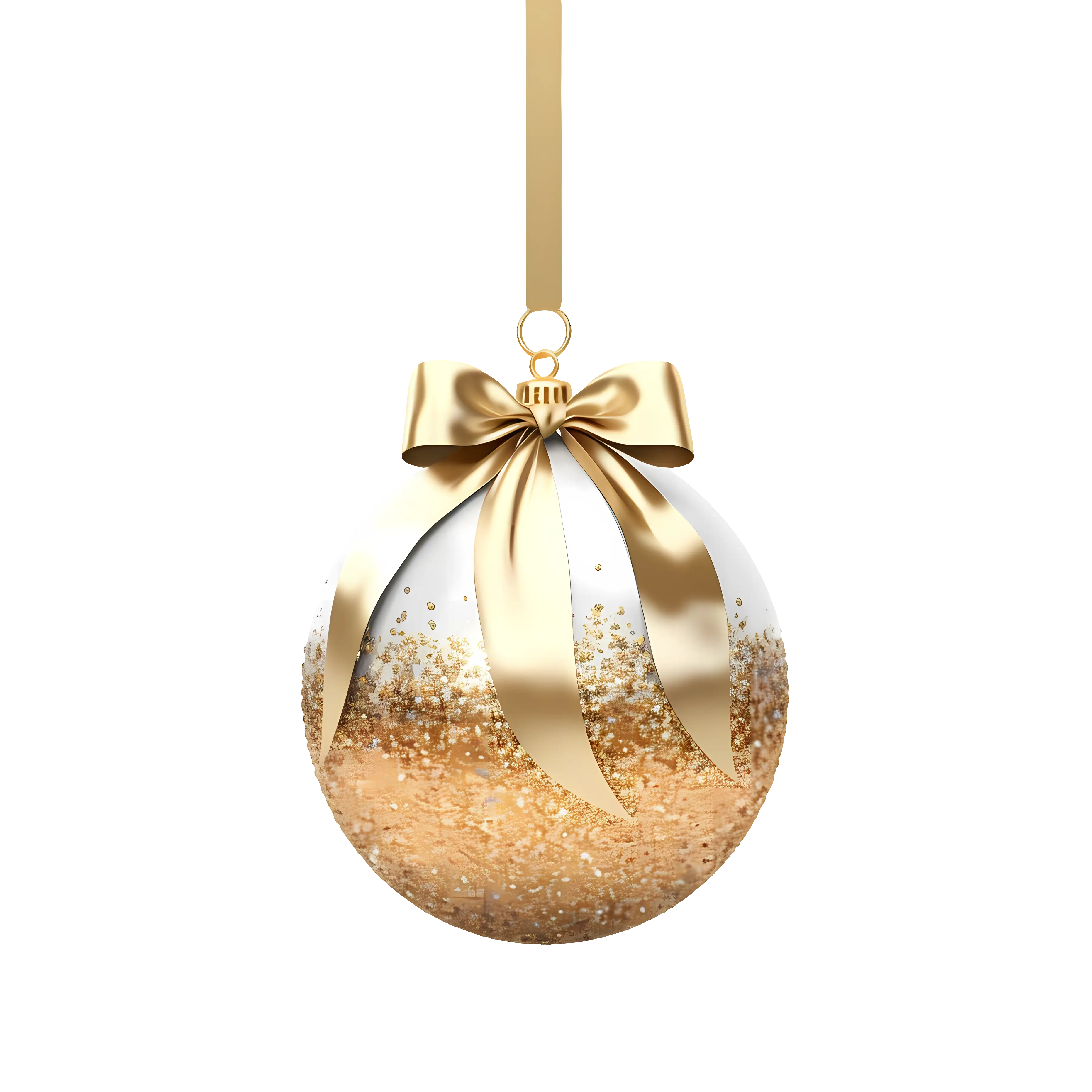 Shiny Gold Christmas Ornament with Glitter and Ribbon