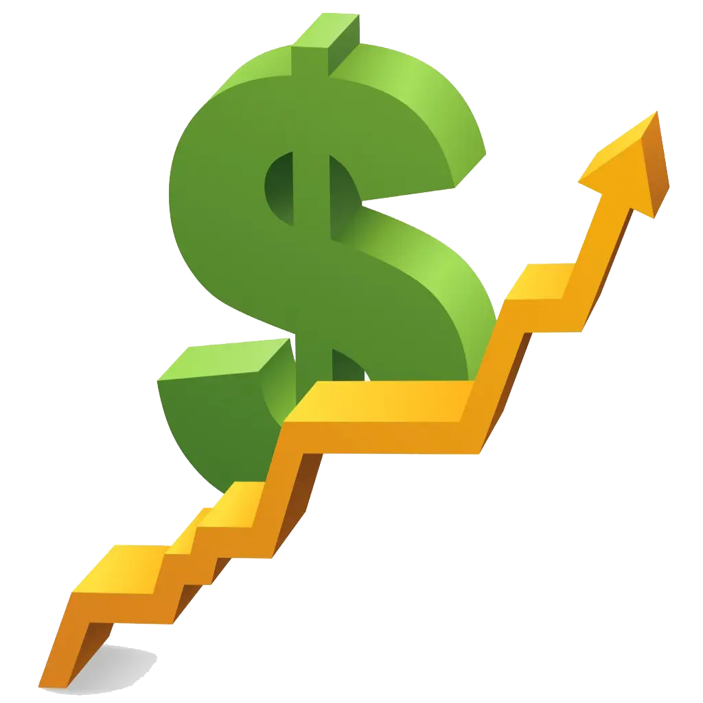 Green Dollar Sign with Upward Arrow Indicating Growth