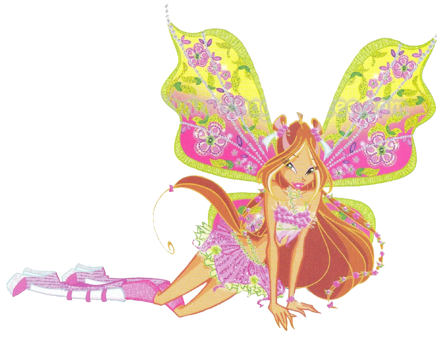 Fairy Character with Vibrant Pink and Yellow Wings