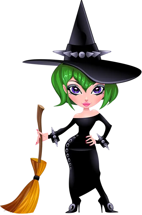 Halloween Witch Cartoon with Broomstick