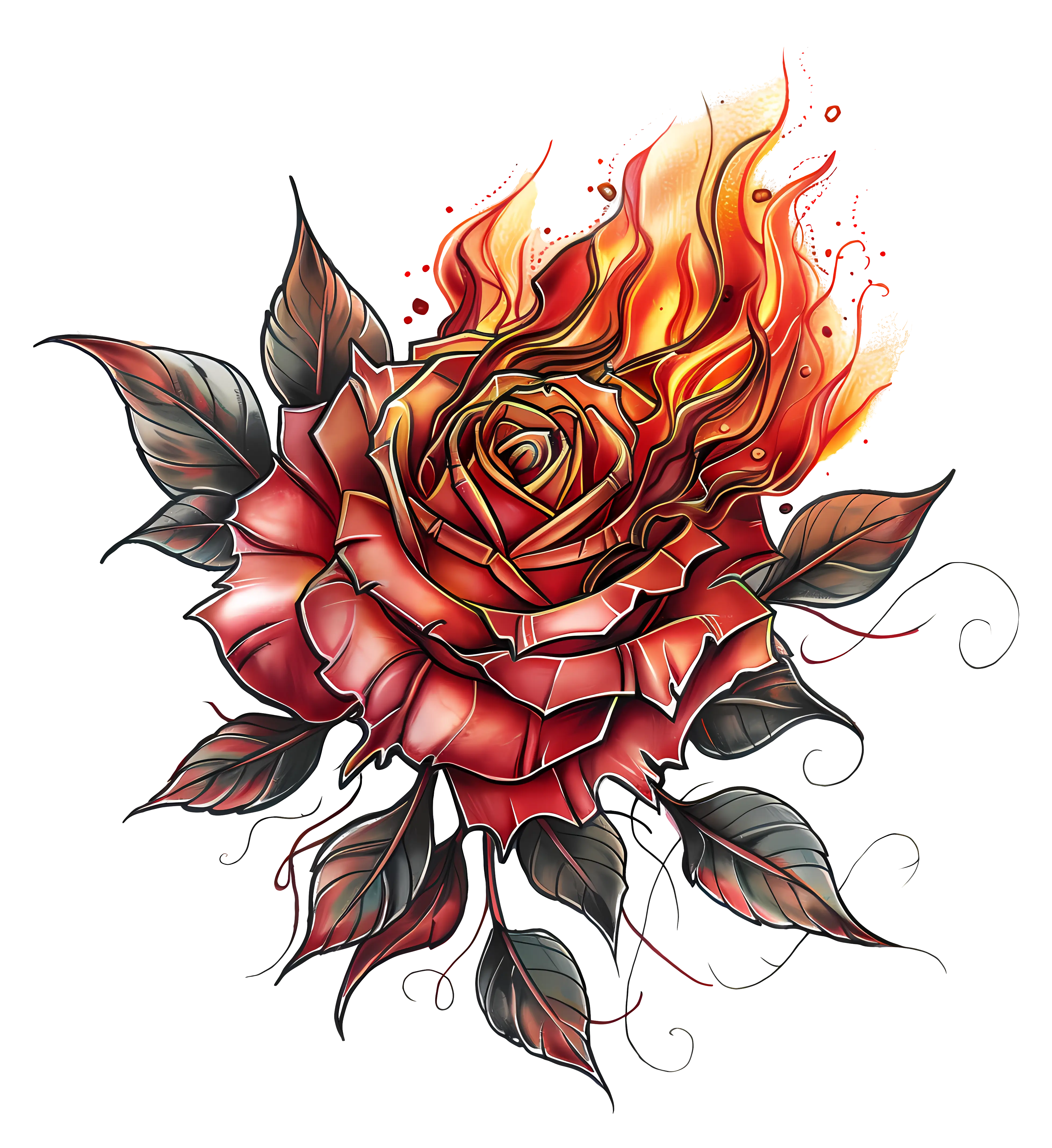 Flaming Rose Tattoo Design