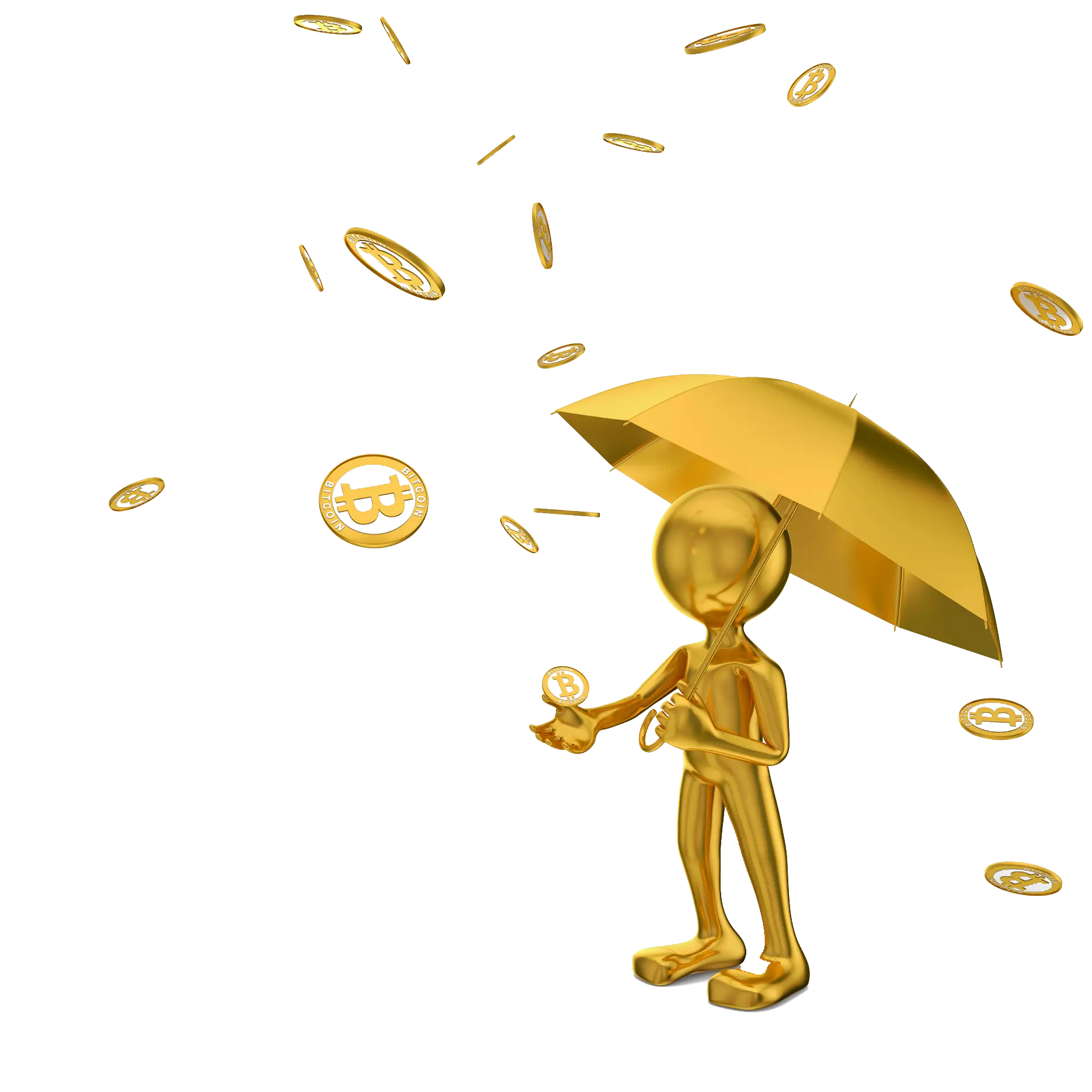 Golden Figure with Bitcoin Rain