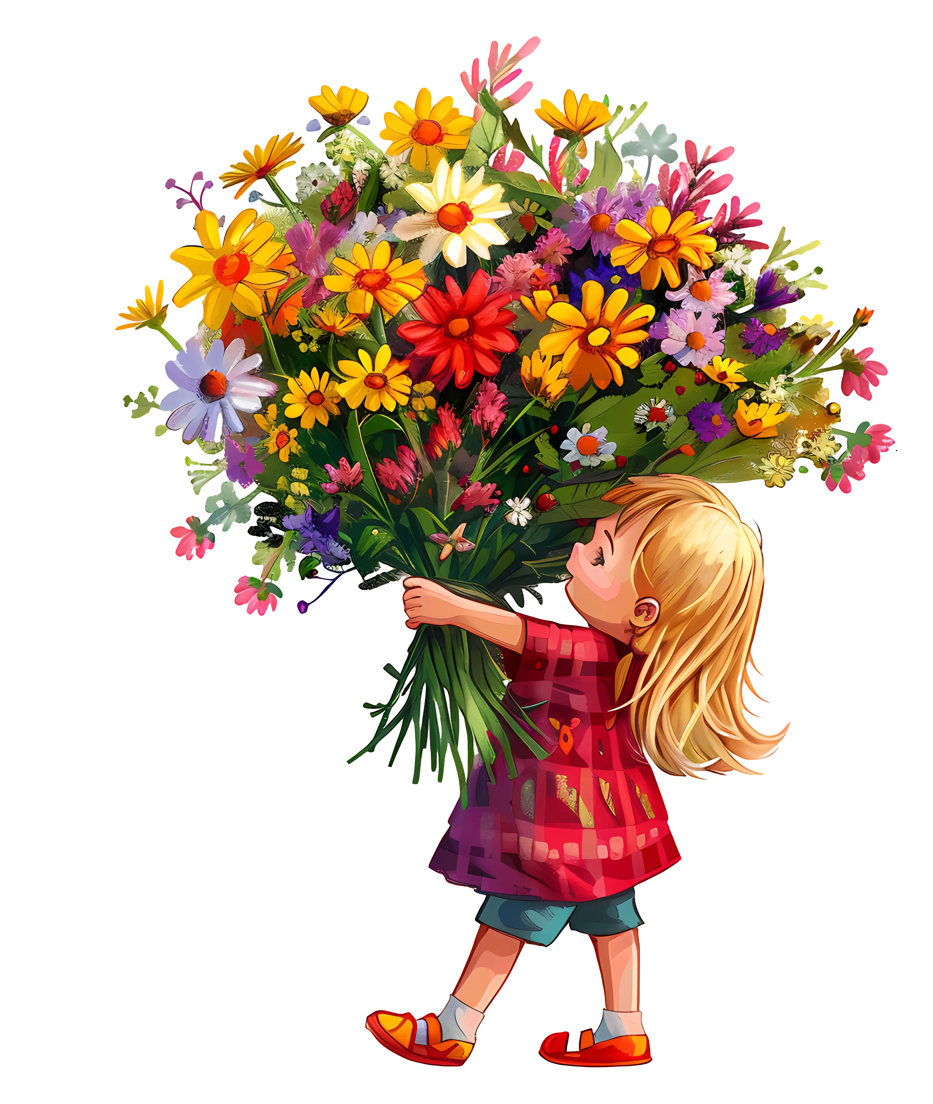 Girl Holding a Large Bouquet of Flowers