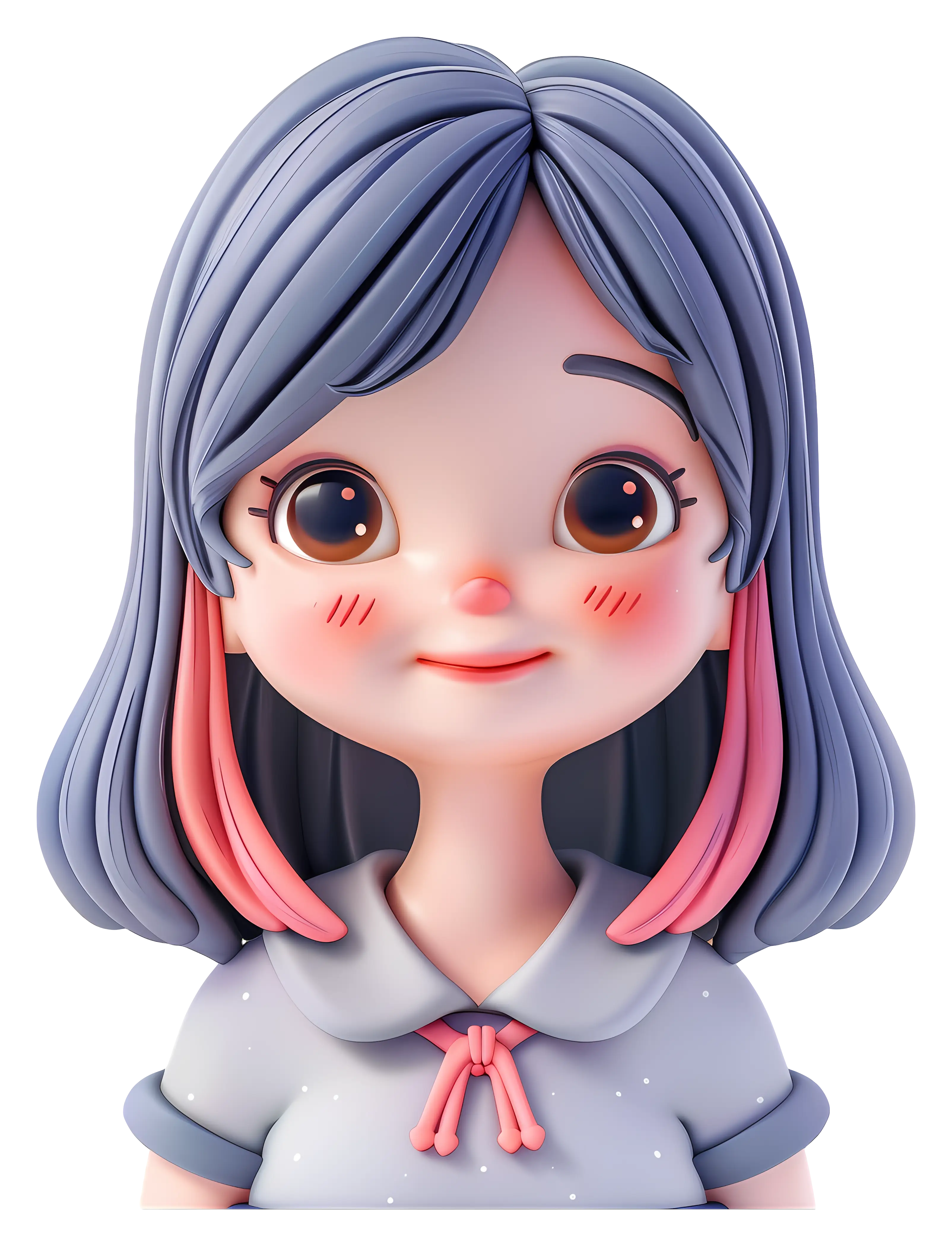 Adorable Cartoon Girl with Blue and Pink Hair