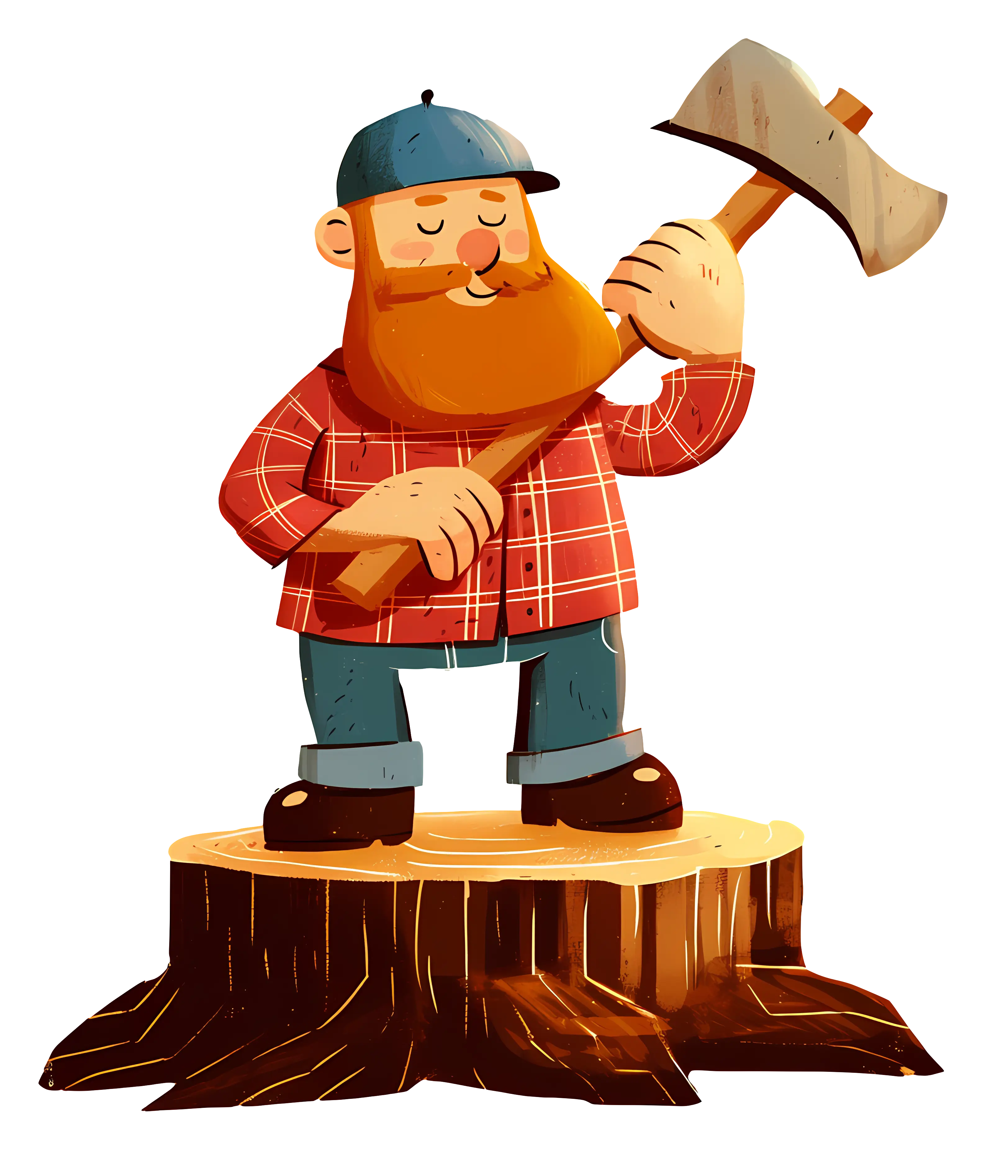 Cartoon Lumberjack Standing with Axe