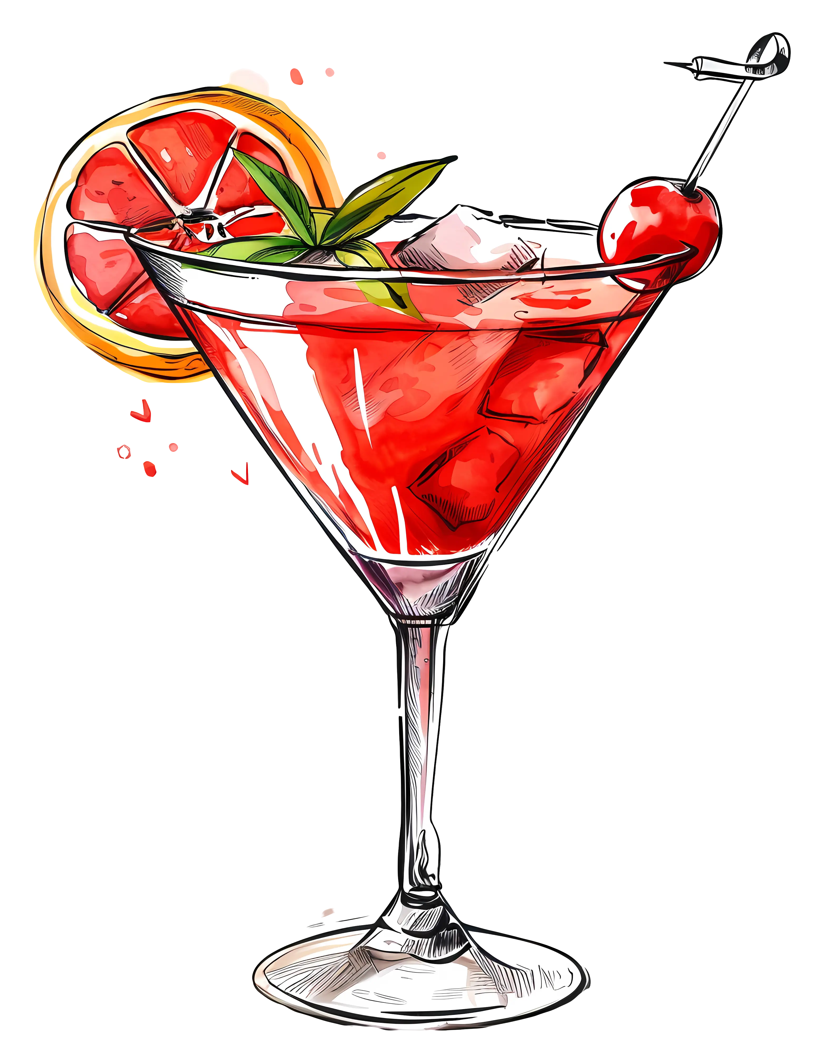 Cocktail Glass with Red Drink and Garnish