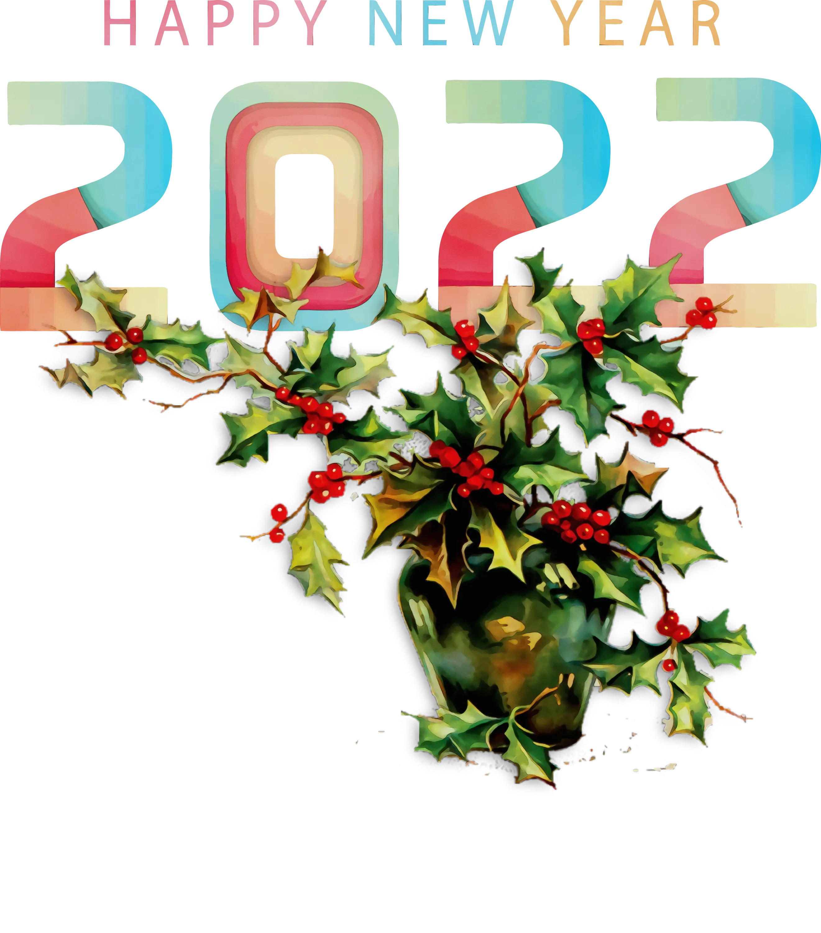 Happy New Year 2022 with Holly Decoration