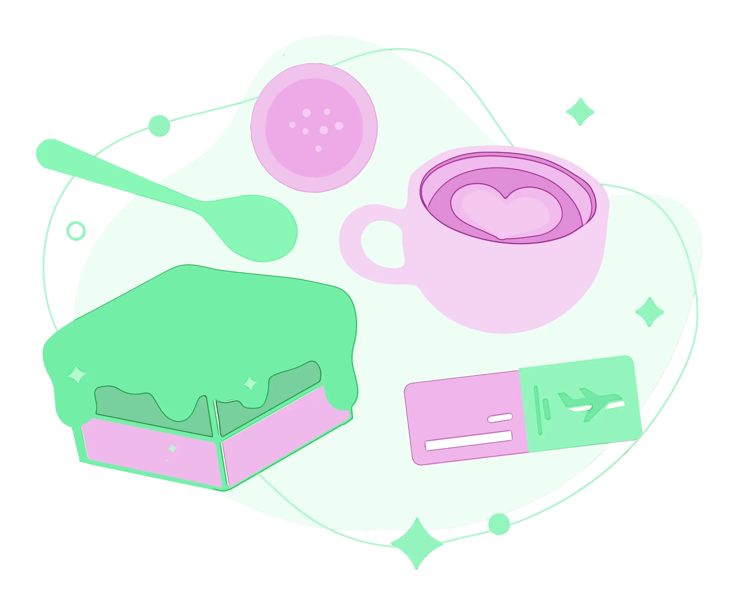 Green Cake and Pink Cup with Spoon