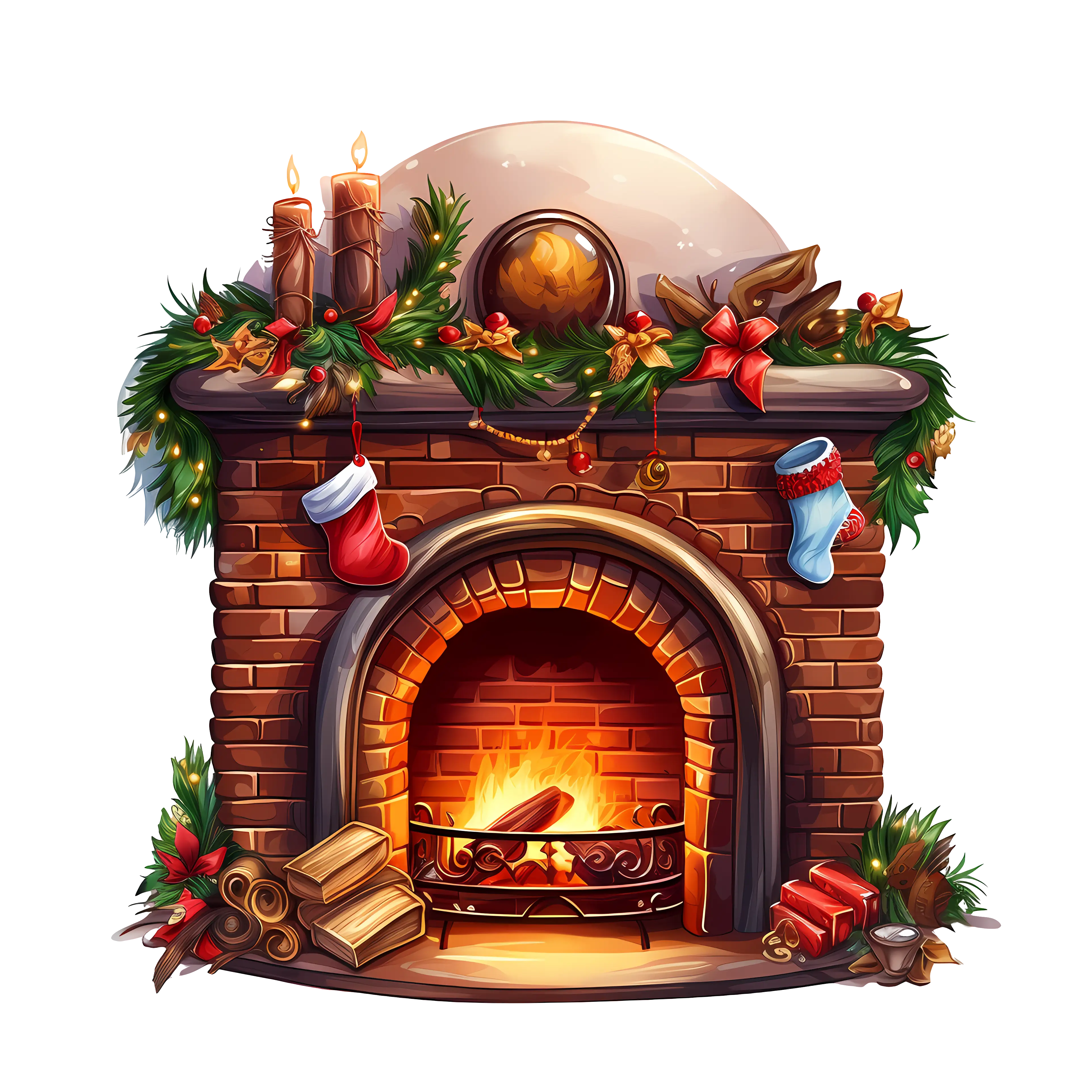 Decorated Festive Fireplace Illustration