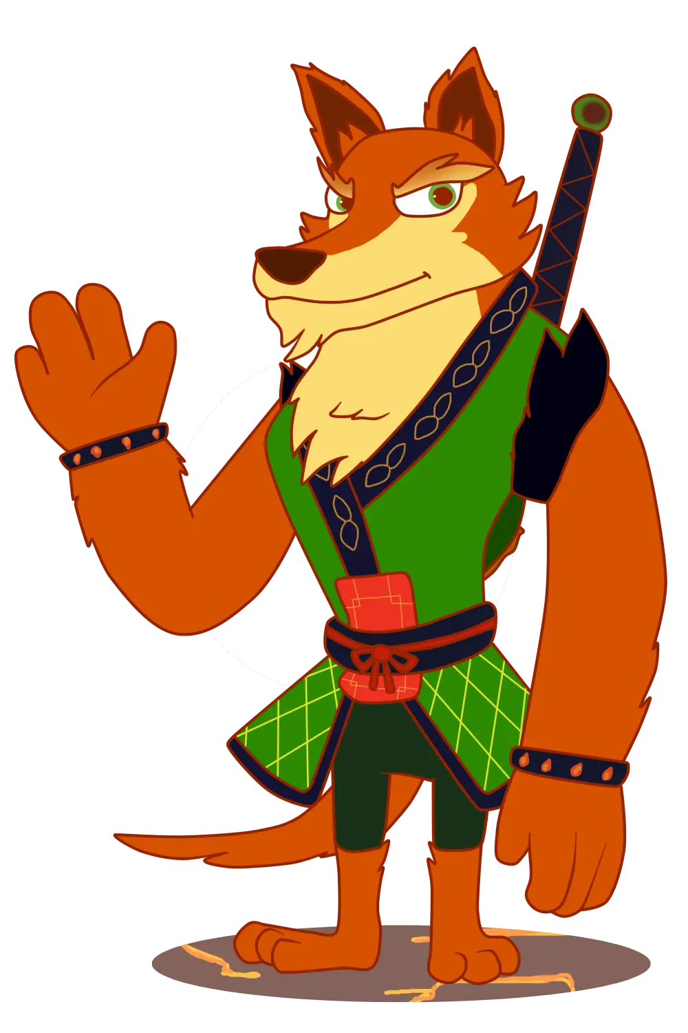Cartoon Fox with Sword Waving
