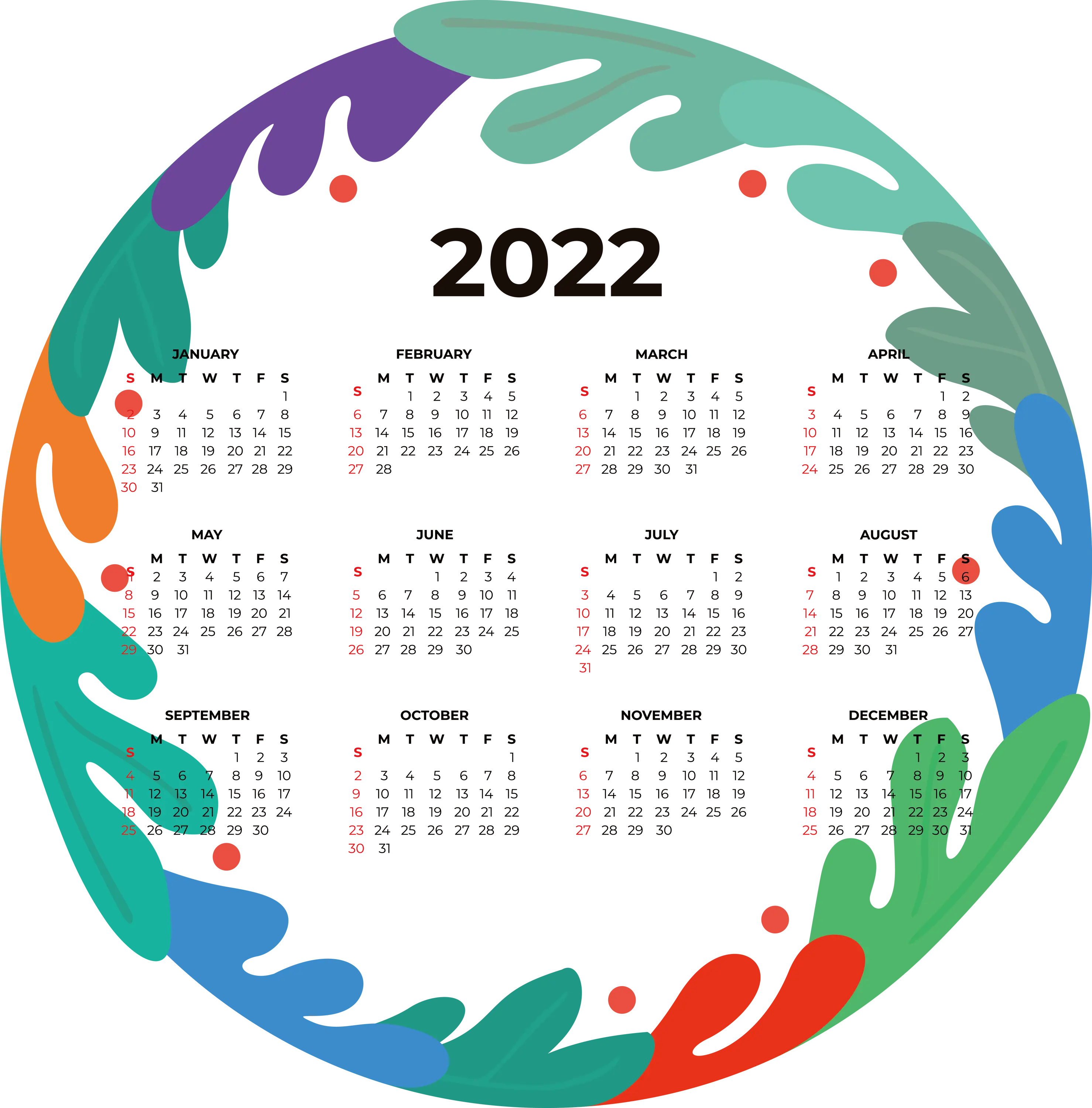 2022 Calendar with Colorful Design