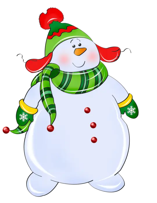 Snowman with Green Hat and Scarf