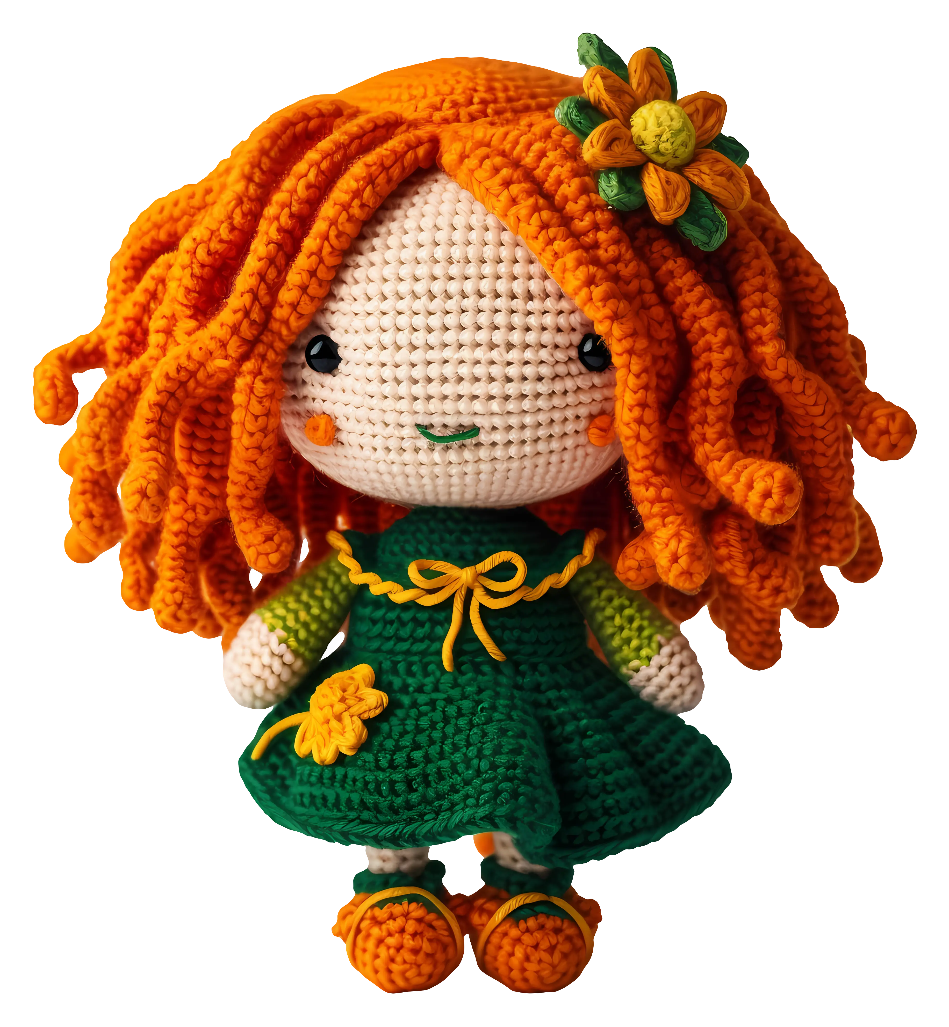 Handcrafted Crocheted Doll with Orange Hair