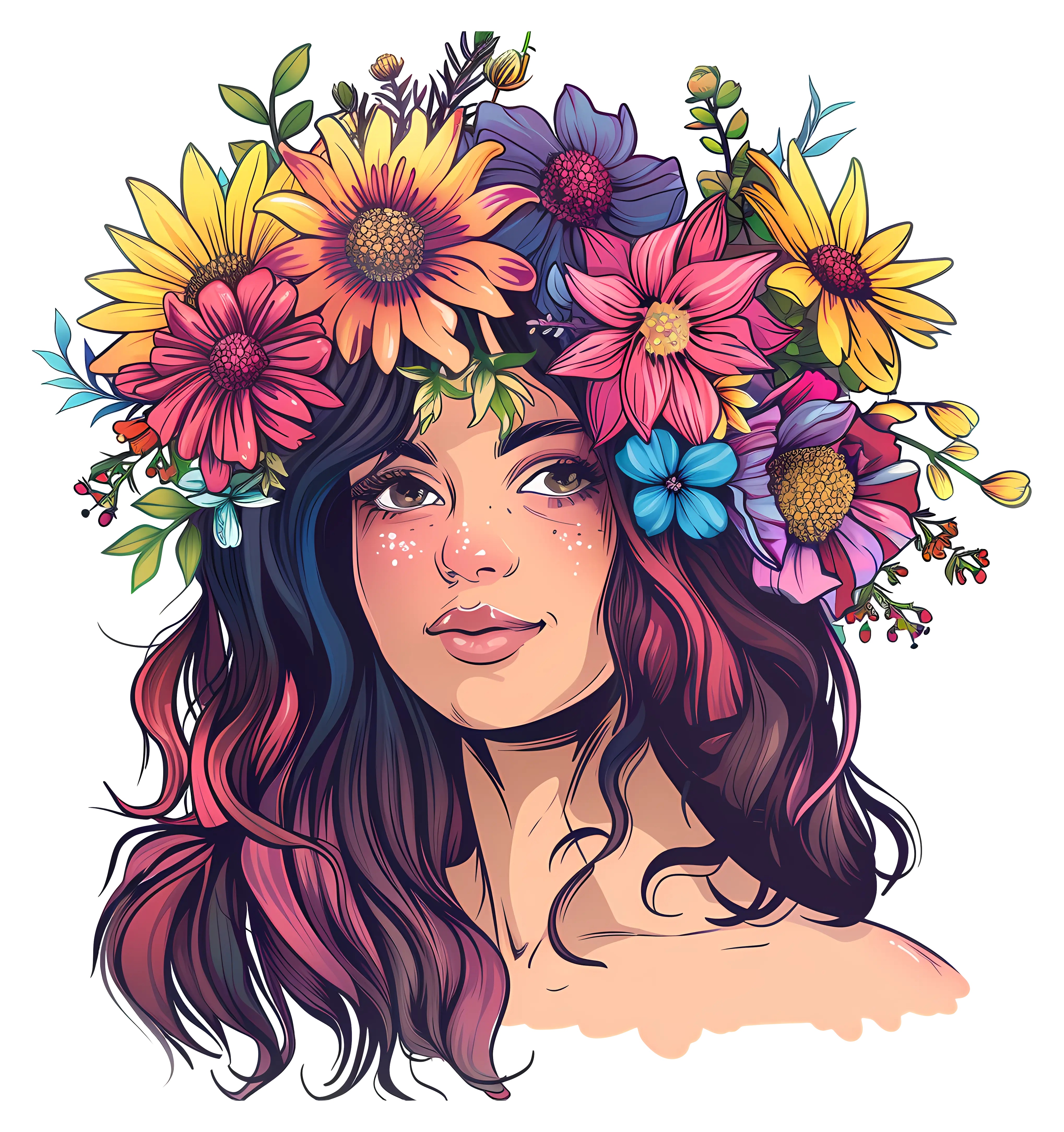 Portrait of Woman with Vibrant Flower Crown