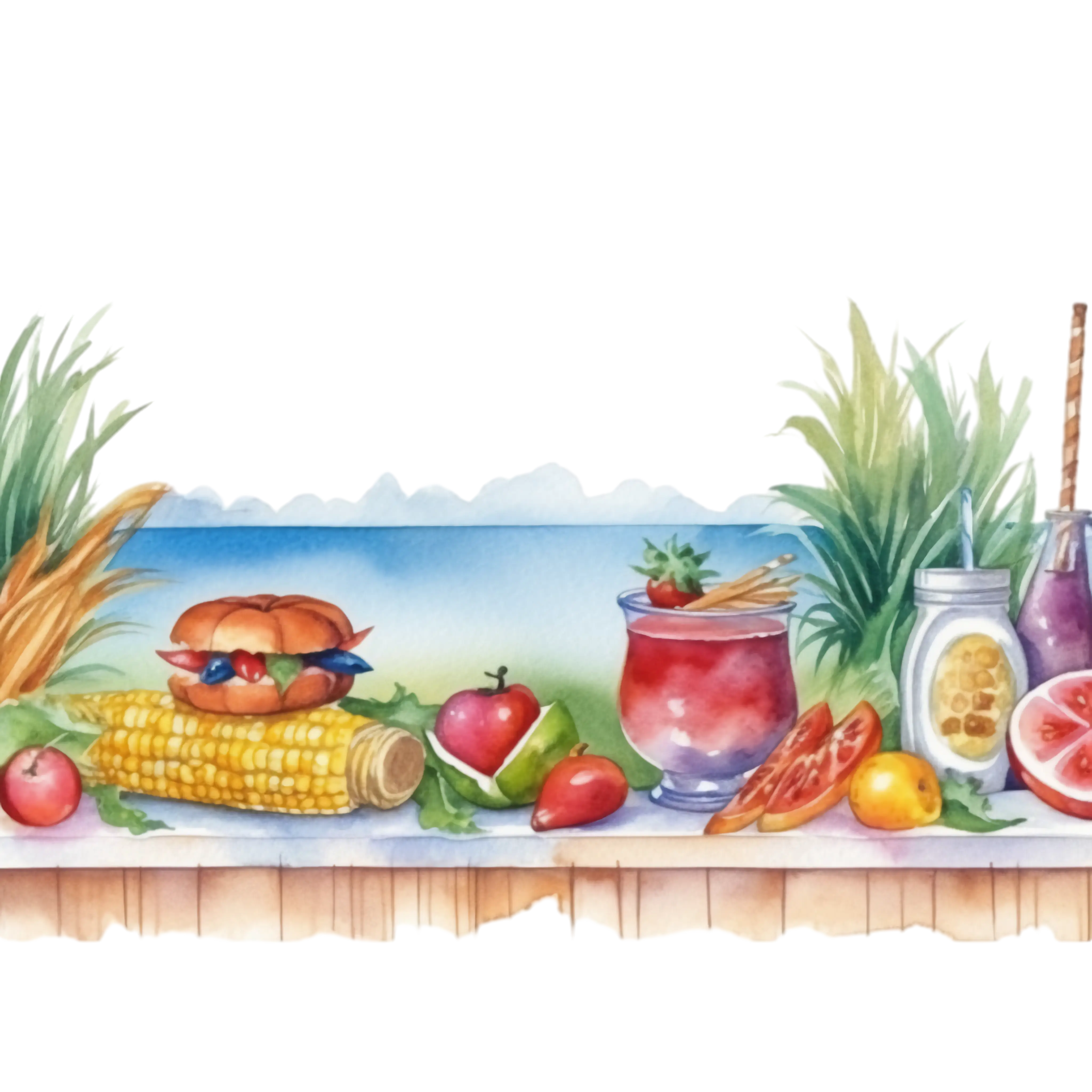 Colorful Picnic Spread of Food and Drinks