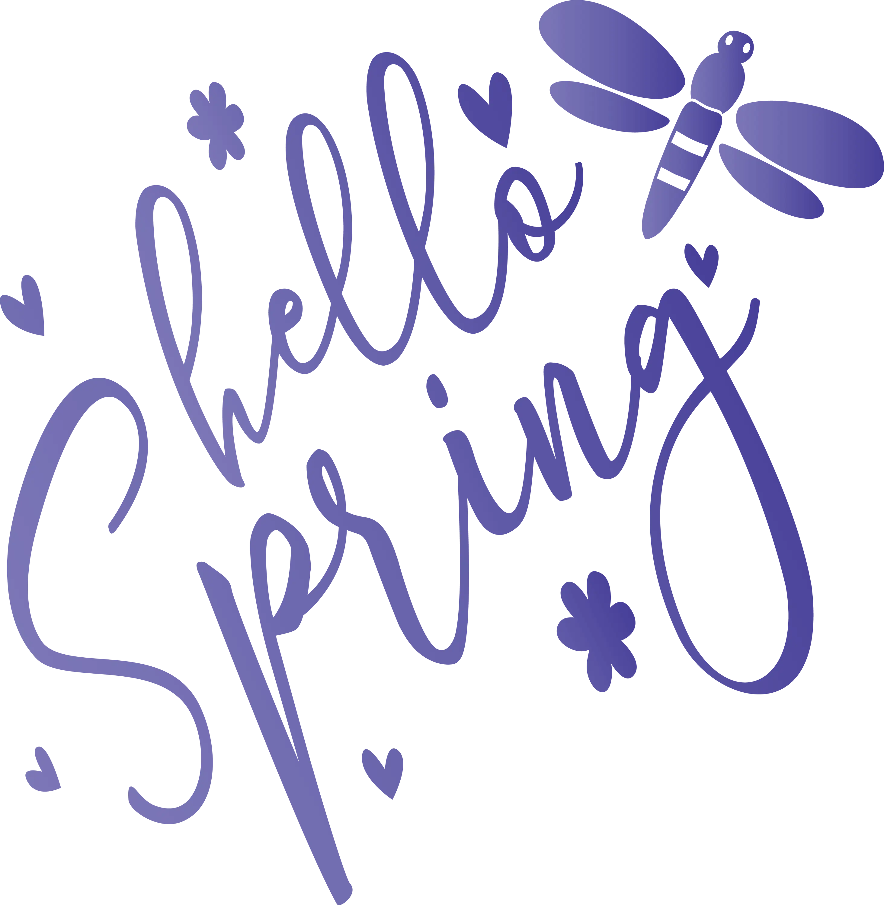 Hello Spring Text with Dragonfly Design