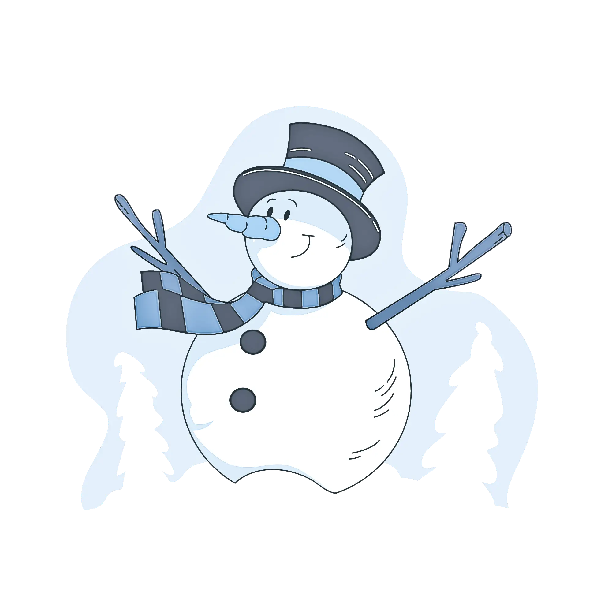 Snowman Illustration in Frosty Winter Scene
