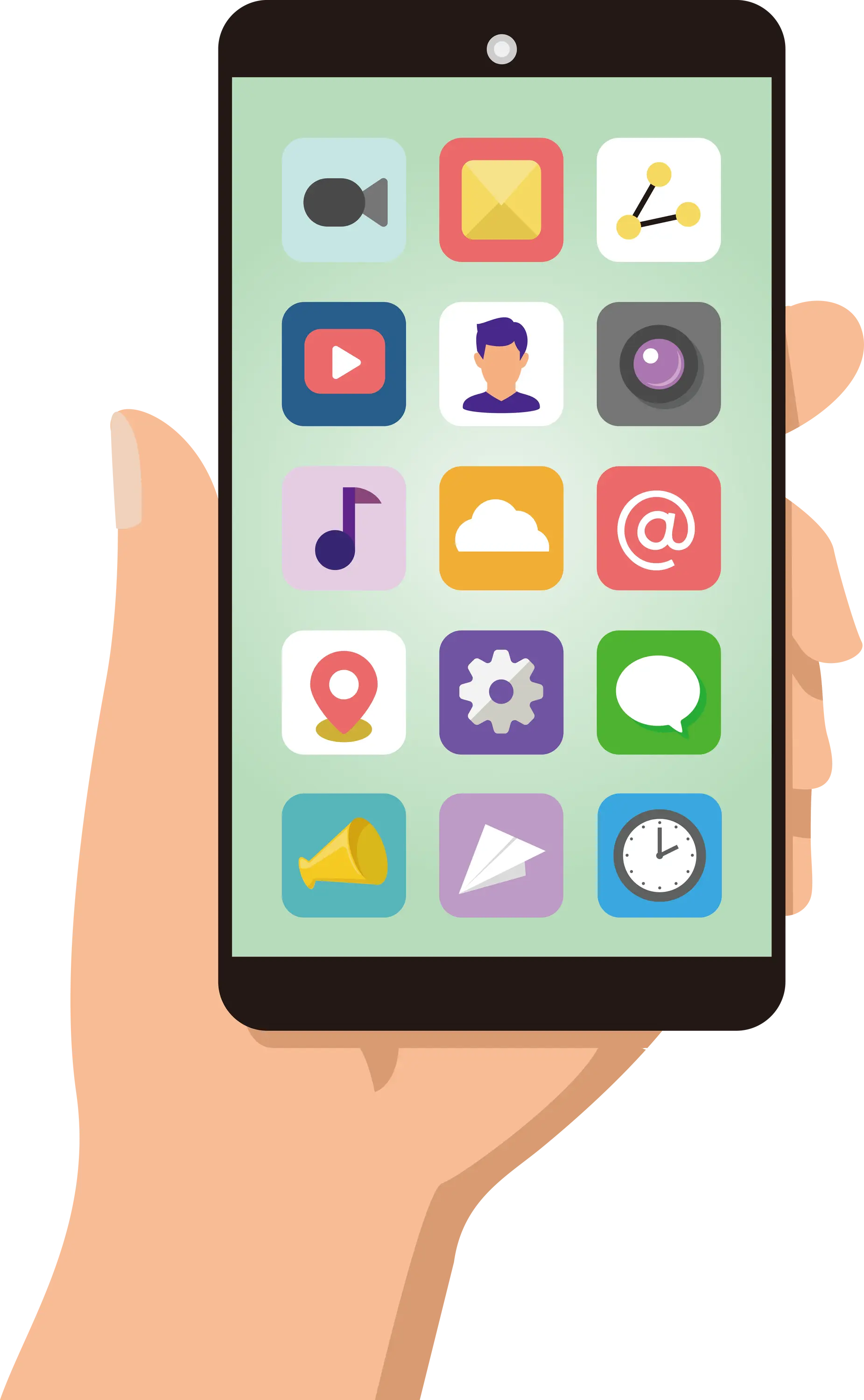 Hand Holding Smartphone with Multiple Apps
