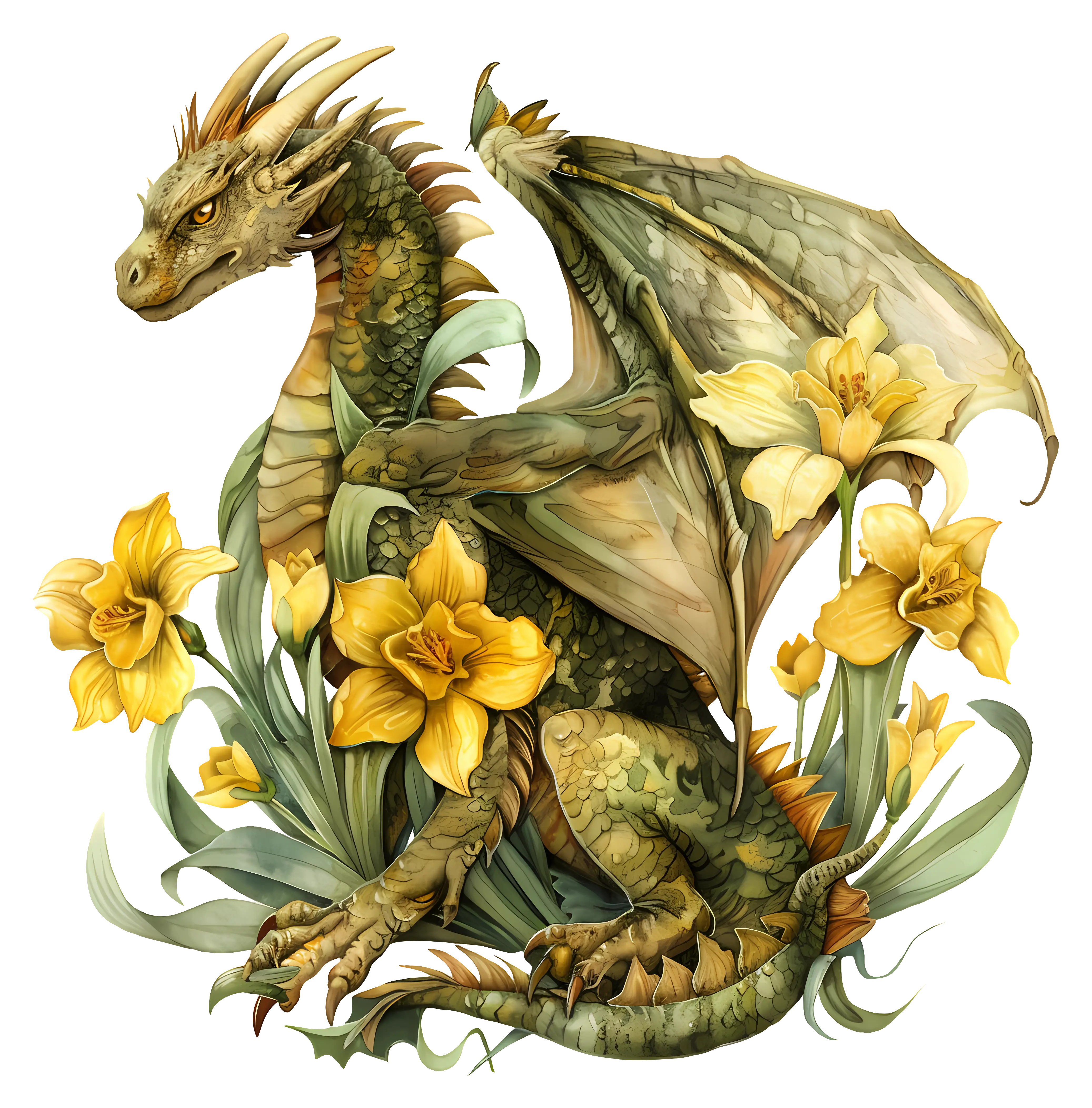 Green Dragon with Yellow Flowers