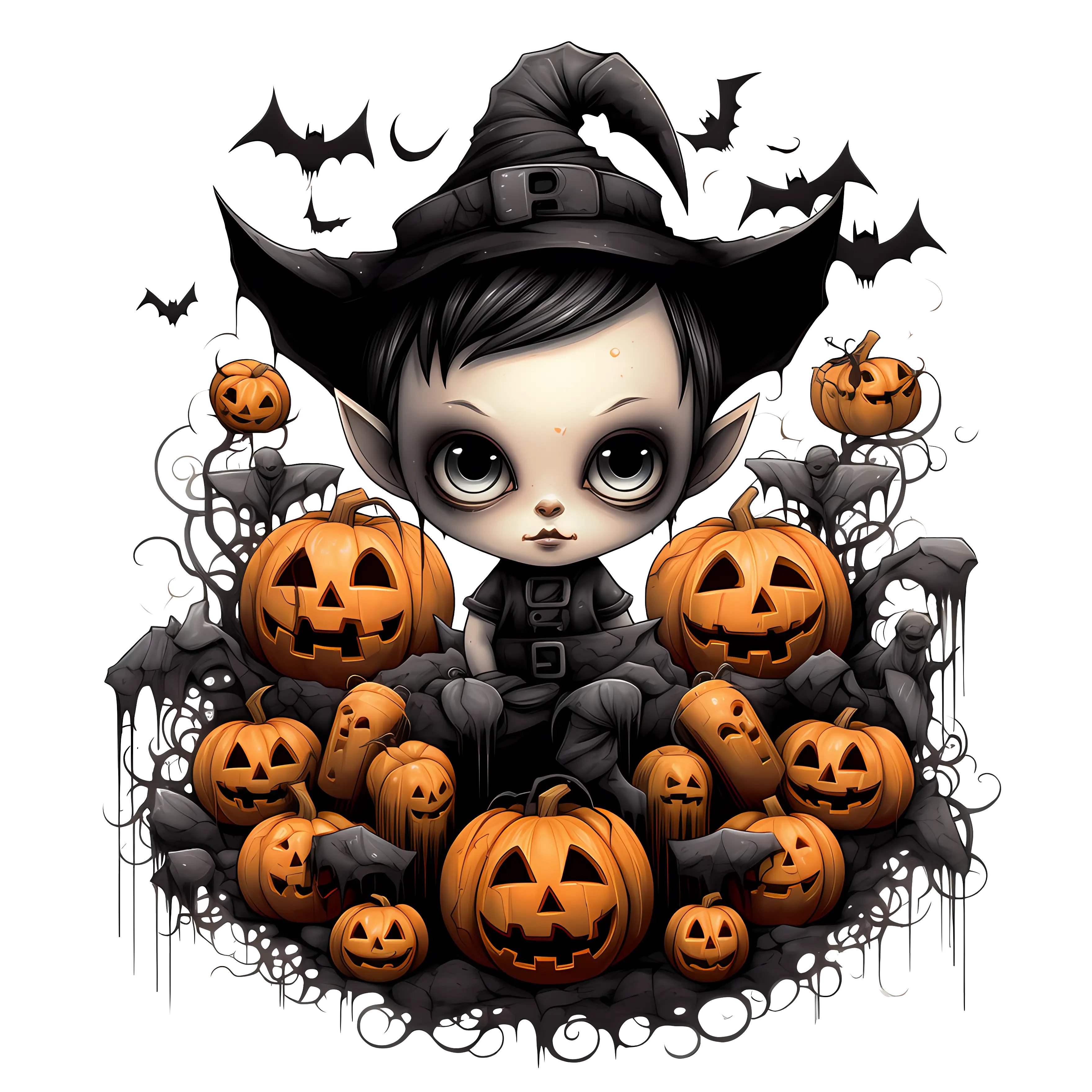 Cute Halloween Witch with Pumpkins