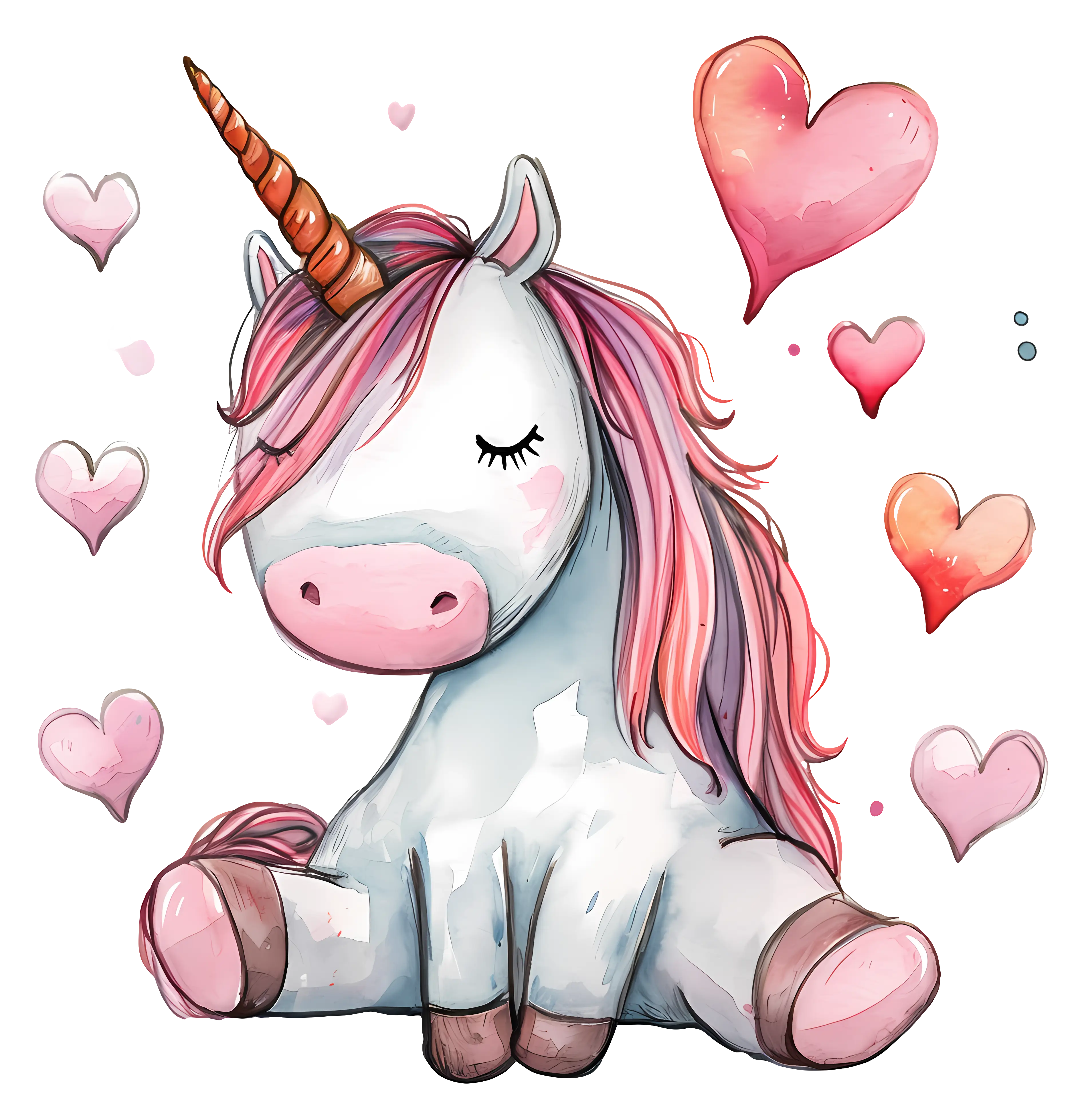 Cute Unicorn Surrounded by Pink Hearts