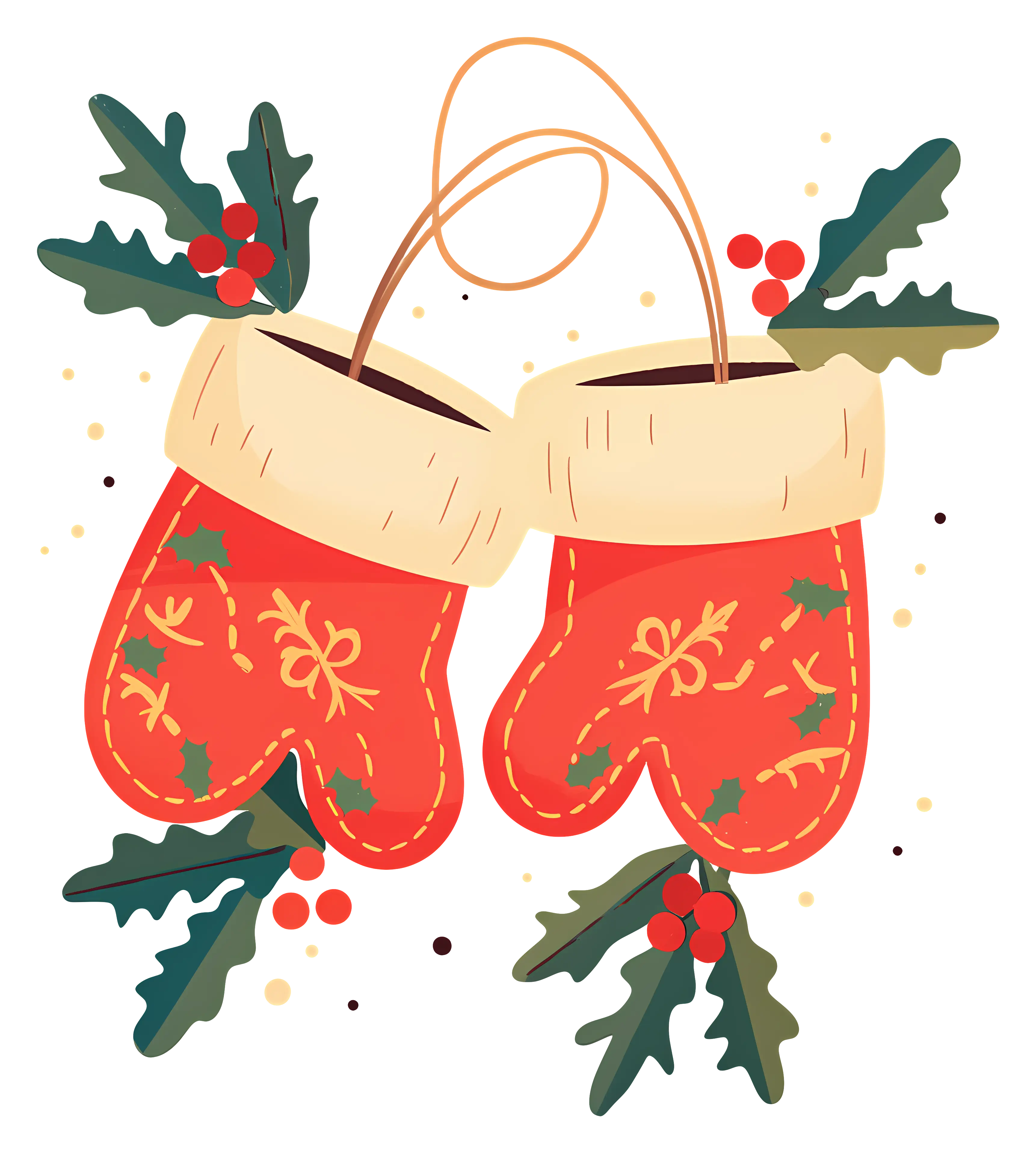Decorative Red Christmas Mittens with Holly