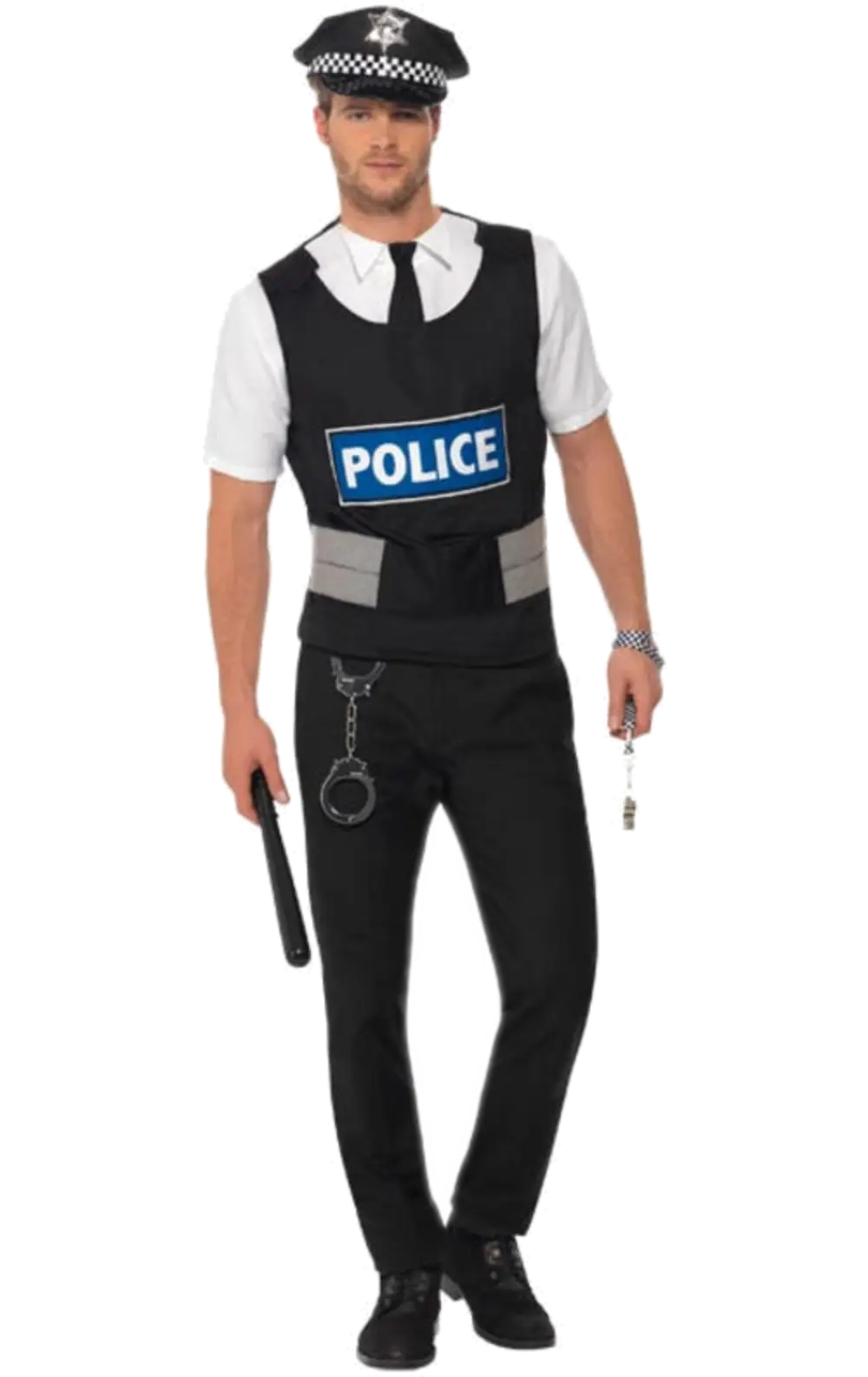 Man in Police Officer Costume with Accessories
