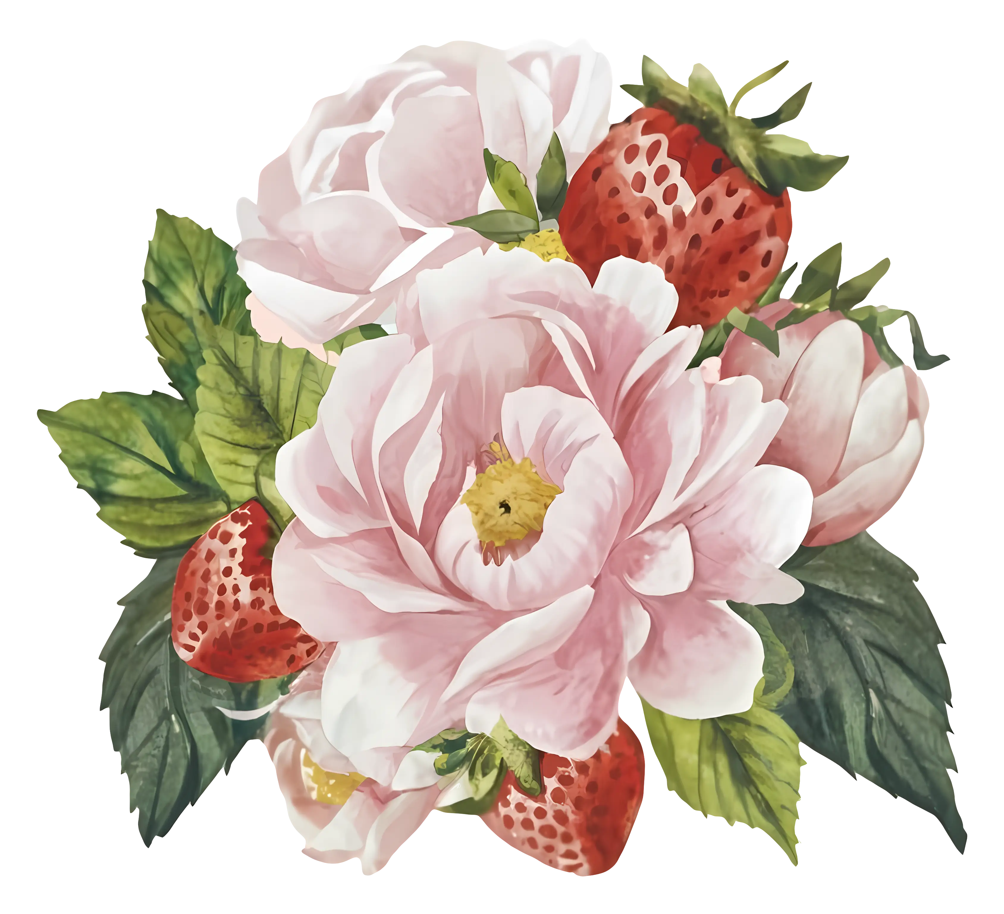 Pink Flowers and Strawberries Illustration